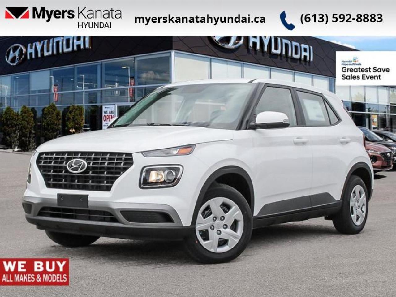 <br> <br>  Greetings. <br> <br><br> <br> This atlas wht SUV  has an automatic transmission.<br> <br> Our Venues trim level is Essential IVT. <br><br> <br>To apply right now for financing use this link : <a href=https://www.myerskanatahyundai.com/finance/ target=_blank>https://www.myerskanatahyundai.com/finance/</a><br><br> <br/>    This vehicle may qualify for $500 Military Program Bonus. Eligible customers may qualify for the Hyundai 0.50% Loyalty Finance Rate Reduction - certain restrictions may apply. 6.49% financing for 96 months. <br> Buy this vehicle now for the lowest weekly payment of <b>$91.13</b> with $0 down for 96 months @ 6.49% APR O.A.C. ( Plus applicable taxes -  $2596 and licensing fees **Rebates may not be applicable on all purchase types [cash, lease, or finance]. Eligibility and conditions may vary. Please see dealer for full details and confirmation of eligibility.    ).  Incentives expire 2025-10-31.  See dealer for details. <br> <br>This vehicle is located at Myers Kanata Hyundai 400-2500 Palladium Dr Kanata, Ontario. <br><br> Come by and check out our fleet of 30+ used cars and trucks and 150+ new cars and trucks for sale in Kanata.  o~o