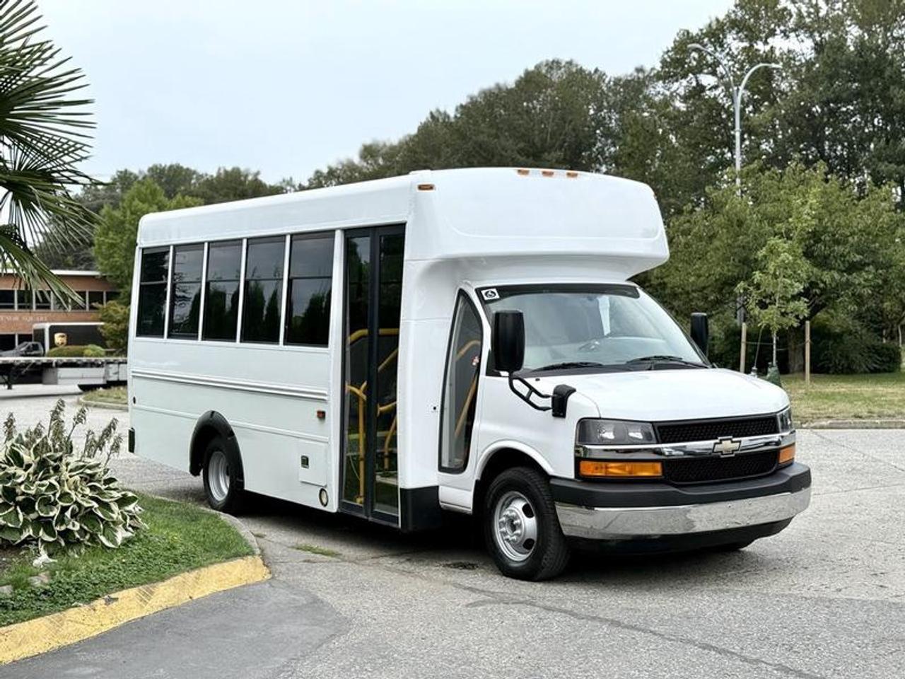 2015 Chevrolet Express 4500 Diesel 13-Passenger Bus with Wheelchair Lift, 6.0L, 8 cylinder, 3 door, automatic, RWD, white exterior, blue interior, cloth. Seats 13 passengers including driver. Wheelchair lift rated for 800 lbs / 363 kg. Rear air conditioning, automatic passenger door. Overall measurements: 24 L x 103 W x 115 H. Certification and decal valid until February 2026. This item is currently OFFSITE. You must register an appointment with our office to schedule an offsite viewing. Appointments must be made a minimum of one business day in advance (and as defined by the days that Repo.com is open for business) before your appointment can be scheduled and confirmed. We may, at our own discretion, instead opt to transport smaller items to Repo.coms main yard for viewing purposes.  $30,710.00 plus $375 processing fee, $31,085.00 total payment obligation before taxes.   Listing report, warranty, contract commitment cancellation fee, financing available on approved credit (some limitations and exceptions may apply). All above specifications and information is considered to be accurate but is not guaranteed and no opinion or advice is given as to whether this item should be purchased. We do not allow test drives due to theft, fraud, acts of vandalism and undetectable impaired driving. Instead we provide the following benefits: Complimentary Warranty (with options to extend), Limited Money Back Satisfaction Guarantee on Fully Completed Contracts, Contract Commitment Cancellation, and an Open-Ended Sell-Back Option. Ask seller for details or call 604-522-REPO(7376) to confirm listing availability.