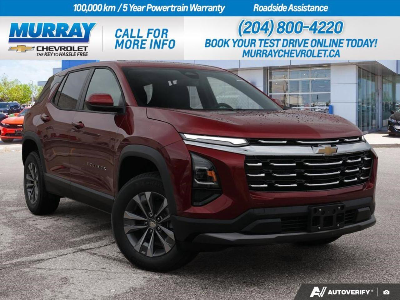 * ENGINE BLOCK HEATER * * CONVENIENCE PACKAGE II * * BLACK EVOTEX SEAT TRIM *  Experience the perfect blend of style, comfort, and technology with the 2026 Chevrolet Equinox AWD LT. This SUV stands out with its radiant red tintcoat, complemented by sleek aluminum wheels and sophisticated black Evotex seat trim. Tailored for the modern driver in Winnipeg, the Equinox offers a seamless driving experience with its Turbocharged Gas I4 1.5L engine paired with an 8-speed automatic transmission. Stay connected and entertained with the built-in WiFi hotspot and Bluetooth connection, while safety features like lane departure warning, rear collision mitigation, and blind spot monitor provide peace of mind on every journey.  The Convenience Package II elevates your experience with features like an 8-way power driver seat adjuster, dual-zone automatic climate control, and a hands-free power programmable liftgate, ensuring maximum comfort and convenience. Whether youre navigating city streets or exploring new horizons, the Equinoxs all-wheel-drive capability ensures confidence in every condition. With advanced technology such as adaptive cruise control and lane-keeping assist, driving becomes effortless and enjoyable.  The Chevrolet Equinox is more than just a vehicle; its a statement of innovation and practicality, designed for those who appreciate the finer details in life. Discover the exceptional in every drive with this outstanding SUV from Murray Chevrolet Winnipeg.  Dealer Permit #1740