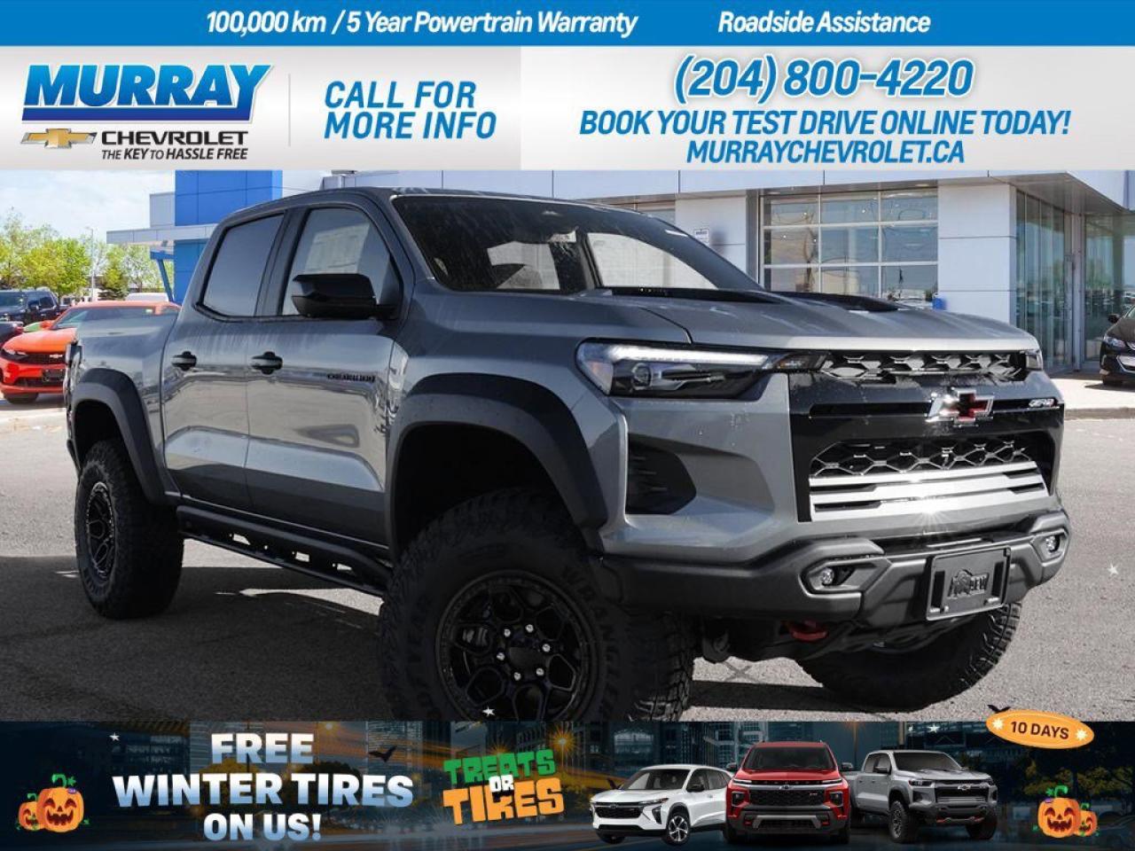 *SUNROOF POWER SLIDING GLASS WITH MANUAL SHADE* *JET BLACK/ARTEMIS PERFORATED LEATHER-APPOINTED FRONT SEAT TRIM* *TECHNOLOGY PACKAGE includes (KSG) Adaptive Cruise Control, (UKK) Rear Pedestrian Alert, and (UV2) HD Surround Vision (Includes (UQA) Bose Premium Audio System.)*  Nestled in the heart of Winnipeg, the 2026 Chevrolet Colorado 4WD ZR2 Crew Cab Pickup is the epitome of rugged elegance, designed for those who crave adventure without compromising comfort. Equipped with the formidable Turbocharged Gas I4 2.7L engine, this truck delivers an impressive 310 hp and 430 lb-ft of torque, ensuring that every journey is as thrilling as it is smooth. Paired with a seamless 8-speed automatic transmission, this powerhouse is ready to tackle any terrain with ease.  The ZR2 Bison Edition enhances your off-road experience with features like AEV Stamped-steel front and rear bumpers, heavy-duty skid plates, and 35 OD MT tires mounted on beadlock-capable wheels. The interior offers a luxurious escape with heated and cooled front seats wrapped in leather, a sunroof for those open-air drives, and cutting-edge technology such as the Bose Premium Audio System and HD Surround Vision for a superior driving experience.  Whether maneuvering through city streets or exploring off-road trails, the Colorado ZR2 ensures unparalleled safety with features such as Front Collision Warning, Lane Departure Warning, and Blind Spot Monitor. Embrace the perfect blend of power, luxury, and safety with this remarkable vehicle.   Dealer Permit #1740