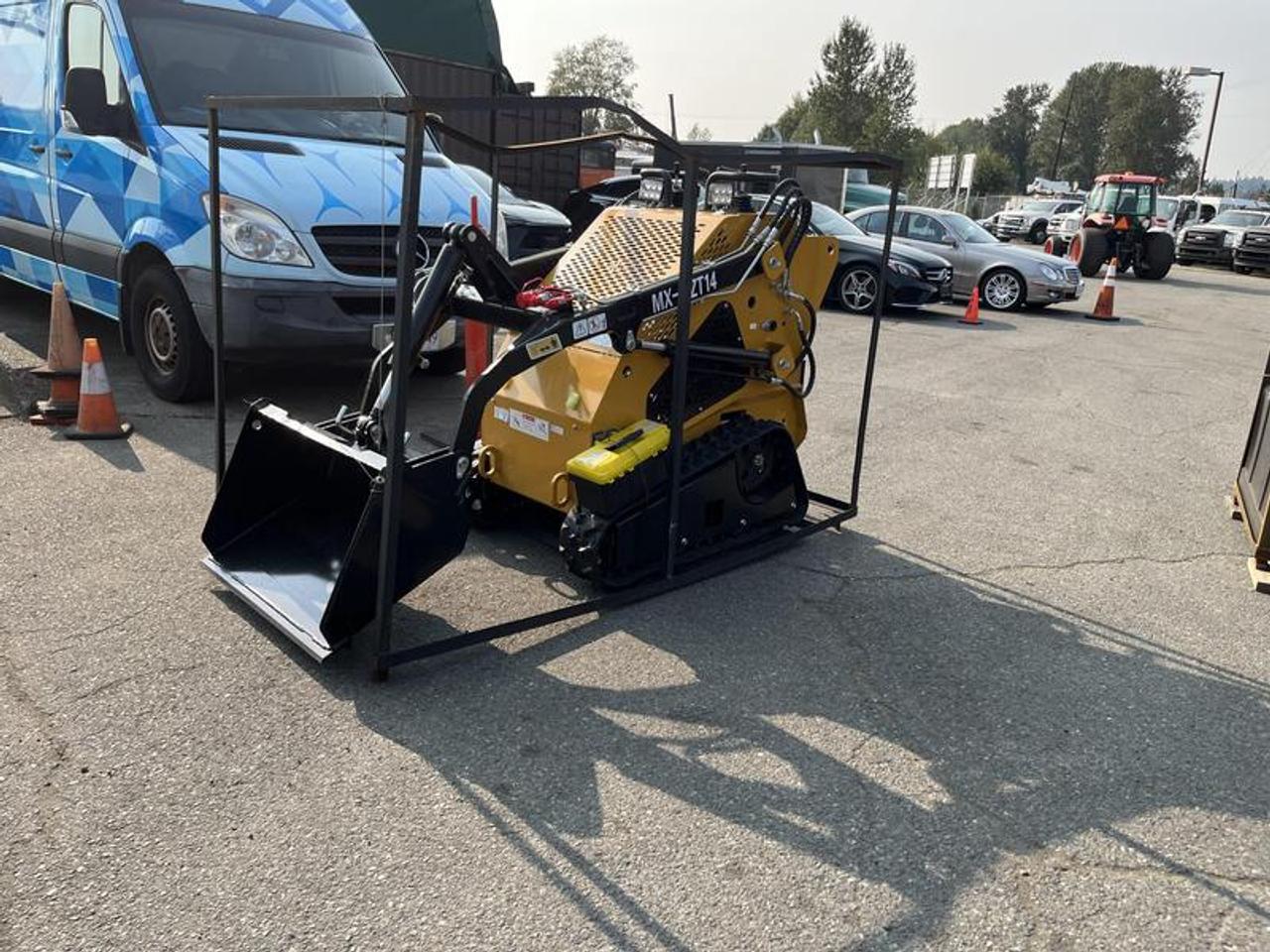 2025 AGT INDUSTRIAL MX-MZT14 GAS POWERED RUBBER TRACK RIDE ON MINI SKID STEER WITH ATTACHED 32 BUCKET Length (without bucket): 1,753 mm (69 inches) (Note: Full length with the standard bucket attached is roughly 2,135 mm to 2,432 mm / 8495 inches),Overall Width: 904 mm (35.5 inches), Body Width (chassis only): 810 mm (31.8 inches), Overall Height: 1,364 mm (53.7 inches),Maximum Loading (Rated Operating Capacity): 200 kg (440 lbs) up to 300 kg (660 lbs) depending on the counterweight used , Maximum Lifting Force (Tip Capacity): 375 kg (826 lbs), No, it does not come with a Canadian CSA certification. AGT Industrial equipment is manufactured in China as budget-friendly machinery. It does not carry official CSA (Canadian Standards Association) electrical or safety certifications out of the box. However, because it is powered by a small gasoline engine rather than a plug-in electrical system, it can legally be sold, imported, and operated across Canada  (New in the crate)  $5,350.00 plus $375 processing fee, $5,725.00 total payment obligation before taxes.   Listing report, warranty, financing available on approved credit (some limitations and exceptions may apply). All above specifications and information is considered to be accurate but is not guaranteed and no opinion or advice is given as to whether this item should be purchased. We do not allow test drives due to theft, fraud, acts of vandalism and undetectable impaired driving. Instead we provide the following benefits: Complimentary Warranty (with options to extend), Limited Money Back Satisfaction Guarantee on Fully Completed Contracts, Contract Commitment Cancellation, and an Open-Ended Sell-Back Option. Ask seller for details or call 604-522-REPO(7376) to confirm listing availability.