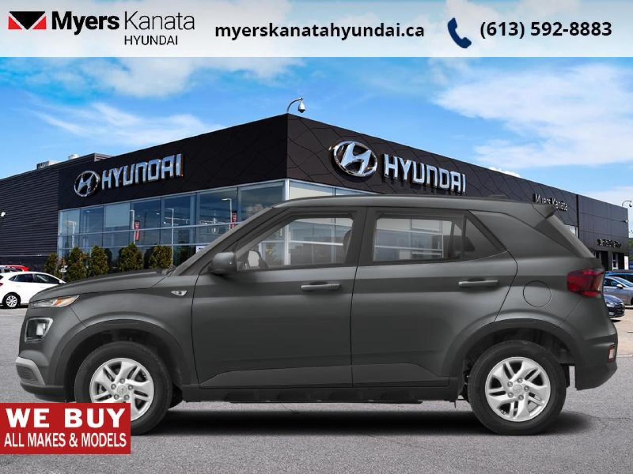 <b>Low Mileage, Heated Seats,  Apple CarPlay,  Android Auto,  Lane Keep Assist,  Lane Departure Warning!</b><br> <br>    A forward thinking small SUV for a fast-paced life, this 2024 Venue gets the job done. This  2024 Hyundai Venue is fresh on our lot in Kanata. <br> <br>With an amazing, urban sized footprint, plus a massive amount of cargo space, this 2024 Venue can do it all. Whether you need a grocery getter, kid hauler, or an errand runner, this 2024 Venue is ready to turn everything into an adventure. This modern Venue has a bold yet sophisticated SUV profile that radiates road presence and allows you to express your unique sense of style. This low mileage  SUV has just 4,307 kms. Its  ecotronic gray in colour  and is completely accident free based on the <a href=https://vhr.carfax.ca/?id=8aJciLX33PJgkGv9Tr1URZpNkNuJamwG target=_blank>CARFAX Report</a> . It has an automatic transmission and is powered by a  smooth engine. <br> <br> Our Venues trim level is Essential. Packed with incredible standard equipment, this Venue Essential features heated front seats, 60-40 folding rear seats, remote keyless entry, power heated side mirrors, automatic high beams, front and rear cupholders, and an 8-inch touchscreen with wireless Apple CarPlay and Android Auto. Safety features include lane keeping assist, lane departure warning, forward collision avoidance, driver monitoring alert, and a rear view camera. This vehicle has been upgraded with the following features: Heated Seats,  Apple Carplay,  Android Auto,  Lane Keep Assist,  Lane Departure Warning,  Forward Collision Alert,  Proximity Key. <br> <br>To apply right now for financing use this link : <a href=https://www.myerskanatahyundai.com/finance/ target=_blank>https://www.myerskanatahyundai.com/finance/</a><br><br> <br/><br>Smart buyers buy at Myers where all cars come Myers Certified including a 1 year tire and road hazard warranty (some conditions apply, see dealer for full details.)<br> <br>This vehicle is located at Myers Kanata Hyundai 400-2500 Palladium Dr Kanata, Ontario.<br>*LIFETIME ENGINE TRANSMISSION WARRANTY NOT AVAILABLE ON VEHICLES WITH KMS EXCEEDING 140,000KM, VEHICLES 8 YEARS & OLDER, OR HIGHLINE BRAND VEHICLE(eg. BMW, INFINITI. CADILLAC, LEXUS...)<br> Come by and check out our fleet of 30+ used cars and trucks and 100+ new cars and trucks for sale in Kanata.  o~o
