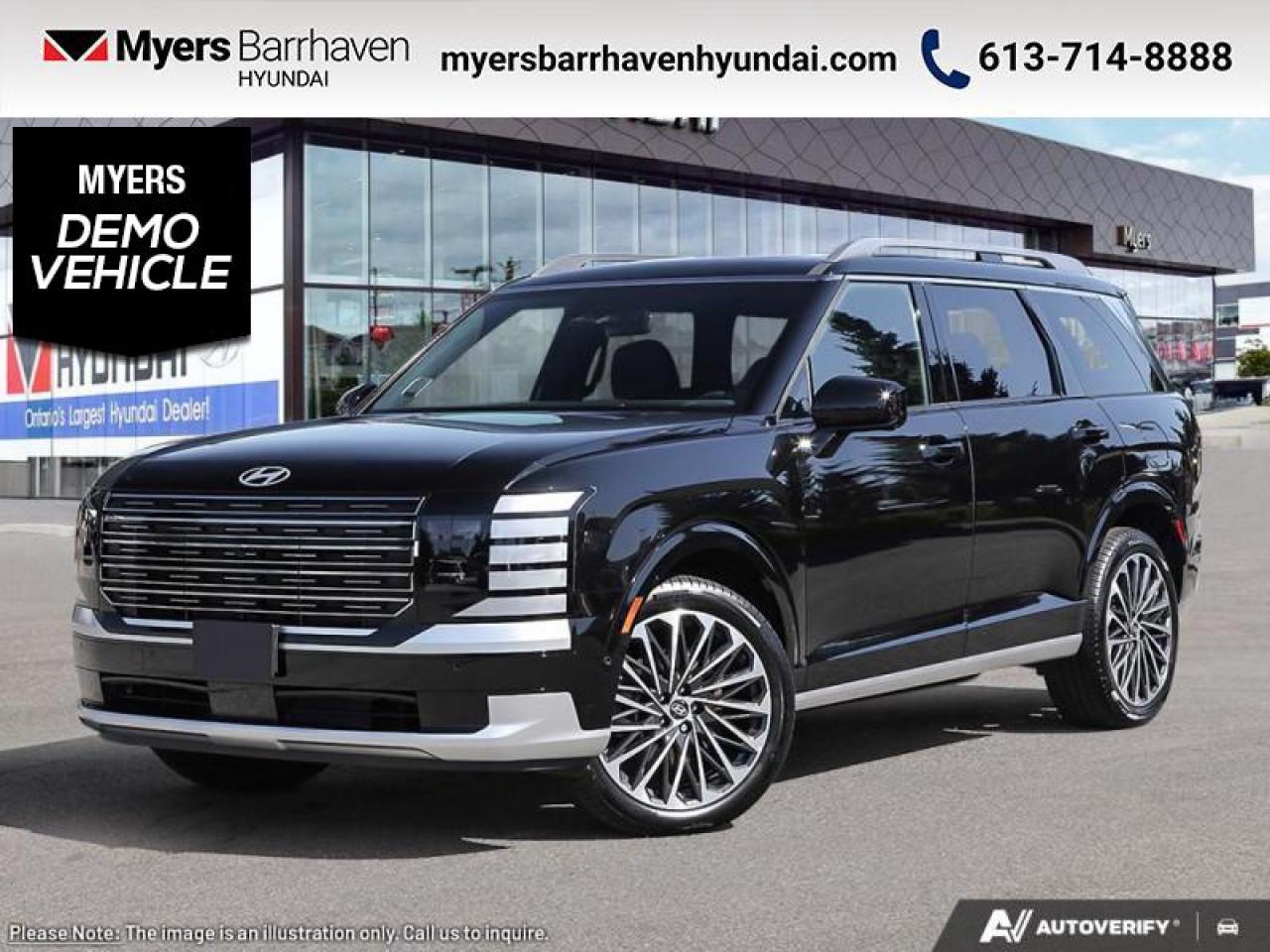 <b>Premium Audio,  360 Camera,  HUD,  Sunroof,  Navigation!</b><br> <br> <br> <br>  With its impressive features list, awesome SUV capability, and luxury interior, this Palisade proves that good things take time. <br> <br>Big enough for your busy and active family, this Hyundai Palisade returns for 2026 , and is good as ever. With a features list that would fit in with the luxury SUV segment attached to a family friendly interior, this Palisade was made to take the SUV segment by storm. For the next classic SUV people are sure to talk about for years, look no further than this Hyundai Palisade. <br> <br> This abyss black SUV  has an automatic transmission and is powered by a  287HP 3.5L V6 Cylinder Engine.<br> <br> Our Palisades trim level is Ultimate Calligraphy. This SUV is crafted as a sanctuary of modern luxury, with quilted Nappa leather seating, genuine wood trim, a suede headliner, and indulgent features like heated, ventilated, and even relaxation seats with leg rests. Technology enhances every journey, from the 12.3 navigation display with Bose premium audio to the dual sunroofs, wireless smartphone integration, and hands-free smart liftgate. Safety is uncompromising, with innovations such as forward collision avoidance with pedestrian and cyclist detection, blind-spot and rear cross-traffic assist, a full aerial-view camera system, remote automatic parking, driver monitoring and a suite of airbags, ensuring confidence and peace of mind in every drive. This vehicle has been upgraded with the following features: Premium Audio,  360 Camera,  Hud,  Sunroof,  Navigation,  Cooled Seats,  Heated Seats.  This is a demonstrator vehicle driven by a member of our staff, so we can offer a great deal on it.<br><br> <br/> See dealer for details. <br> <br> o~o