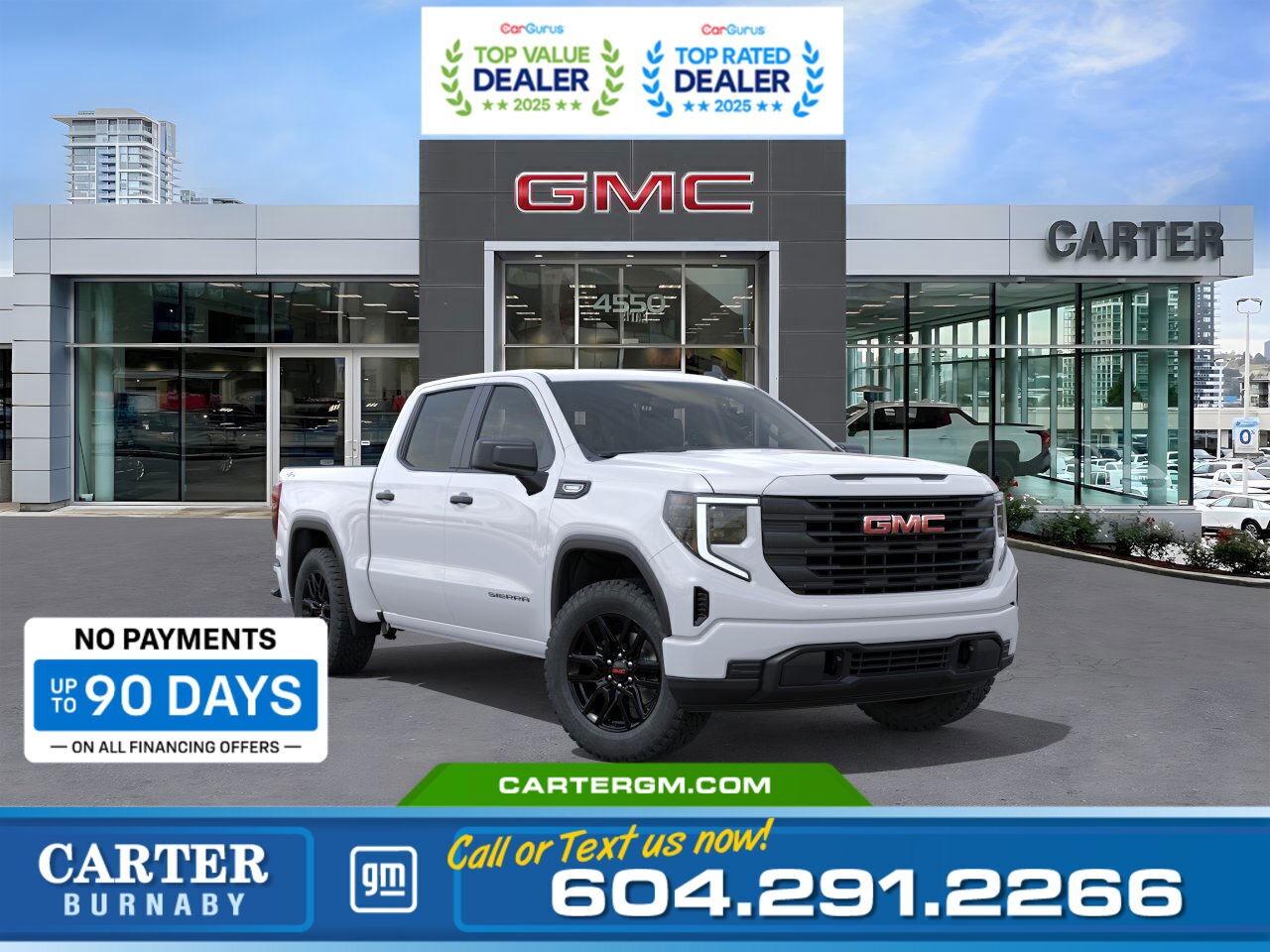 Purchase your new vehicle today and enjoy NO PAYMENTS FOR UP TO 90 DAYS. Upgrade with confidence, without stretching your budget!  The 2026 GMC Sierra 1500 Pro combines strength, technology, and confidence with its 310-hp 2.7L TurboMax engine. Stay connected on the road with Wi-Fi hotspot capability and enjoy 3 years of SiriusXM entertainment. Safety and stability come standard with StabiliTrak, trailer sway control, hill start assist, and a crystal-clear HD rear vision camera. Built to handle work and play with ease, this truck delivers capability and comfort in every mile.  Come take it for a test drive today and experience all this stylish vehicle has to offer!  WHY CARTER GM BURNABY?  - An unrivalled vehicle purchasing experience! - Exceeding our loyal customers expectations since 1963 - 4.5 Google star rating with 2,175+ customer reviews) - CarGurus Top-Rated Dealer 2025 Award - CarGurus Top Value Dealer 2025 Award - Vehicle trades welcome! Best price guaranteed! - We provide upfront pricing, zero hidden fees, and 100% transparency - Fast approvals and 99% acceptance rates (no matter your current credit status!) - Multilingual staff (many languages spoken) - Comfortable non-pressured environment with in-store television, WIFI and a childrens play area! - In-store restaurant: fresh daily menu        Were here to help you drive the vehicle you want, the vehicle you deserve! QUESTIONS? GREAT! WEVE GOT ANSWERS! To speak with a friendly vehicle specialist - CALL NOW! (Doc. Fee: $495.00 Dealer Code: D5505)
