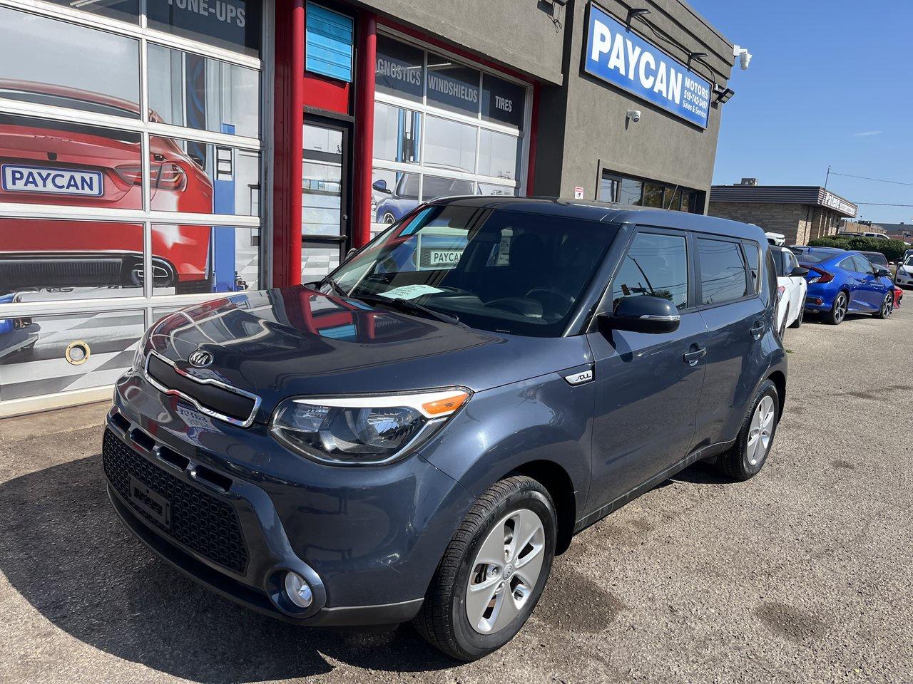 <p>VERY LOW MILEAGE 1 OWNER CAR, VERY NICE CLEAN AND ACCIDENT FREE MANUAL TRANSMISSION. VERY WELL MAINTAINED KIA SOUL. THIS CAR HAS LOW KM AND LOOKS AND DRIVES GREAT SOLD FULLY CERTIFIED COME CHECK IT OUT OR CALL 5195706463 FOR AN APPOINTMENT .TO SEE ALL OUR INVENTORY PLS GO TO PAYCANMOTORS.CA</p>