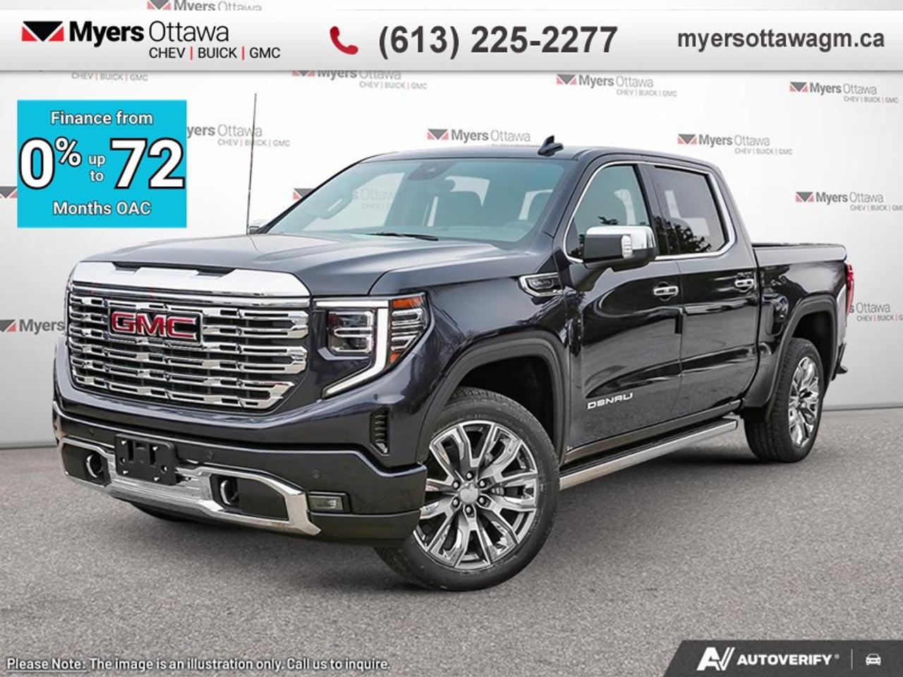 This 2026 Sierra 1500 is engineered for ultra-premium comfort, offering high-tech upgrades, beautiful styling, authentic materials and thoughtfully crafted details.<br> <br>This 2026 GMC Sierra 1500 stands out in the midsize pickup truck segment, with bold proportions that create a commanding stance on and off road. Next level comfort and technology is paired with its outstanding performance and capability. Inside, the Sierra 1500 supports you through rough terrain with expertly designed seats and robust suspension. This amazing 2026 Sierra 1500 is ready for whatever.<br> <br>This Titanium Rush Metallic Crew Cab 4X4 pickup has an Automatic transmission and is powered by a 420HP 6.2L 8 Cylinder Engine. <br> <br> Our Sierra 1500s trim level is Denali. This trim blends premium craftsmanship with cutting-edge technology and everyday capability. A 13.4 GMC Premium Infotainment System with Google built-in, wireless Apple CarPlay and Android Auto, Bose 7-speaker audio, and a 12.3 reconfigurable digital display keep the cabin highly connected, while heated and ventilated leather front seats, heated rear outboard seats, dual-zone climate control, and wireless charging enhance comfort on every drive. GMC Pro Safety with Enhanced Automatic Emergency Braking, HD Surround Vision, Lane Keep Assist, Trailer Side Blind Zone Alert, and Hitch Guidance delivers confidence, while the MultiPro Tailgate, integrated trailer brake controller, and spray-on bedliner ensure practical utility. This vehicle has been upgraded with the following features: Leather Seats, Spray-On Bedliner, Denali Preferred Equipment Group.<br><br> <br>To apply right now for financing use this link: <a href=https://creditonline.dealertrack.ca/Web/Default.aspx?Token=b35bf617-8dfe-4a3a-b6ae-b4e858efb71d&Lang=en target=_blank>https://creditonline.dealertrack.ca/Web/Default.aspx?Token=b35bf617-8dfe-4a3a-b6ae-b4e858efb71d&Lang=en</a><br> <br/>Weve discounted this vehicle $5900. 0% financing for 72 months. 2.49% financing for 84 months. <br> Buy this vehicle now for the lowest bi-weekly payment of <b>$684.58</b> with $0 down for 84 months @ 2.49% APR O.A.C. ( taxes included, **Rebates may not be applicable on all purchase types [cash, lease, or finance]. Eligibility and conditions may vary. Please see dealer for full details and confirmation of eligibility. / Federal Luxury Tax of $190.00 included.). Incentives expire 2026-06-01. See dealer for details. <br><br><br> Come by and check out our fleet of 50+ used cars and trucks and 180+ new cars and trucks for sale in Ottawa.  o~o