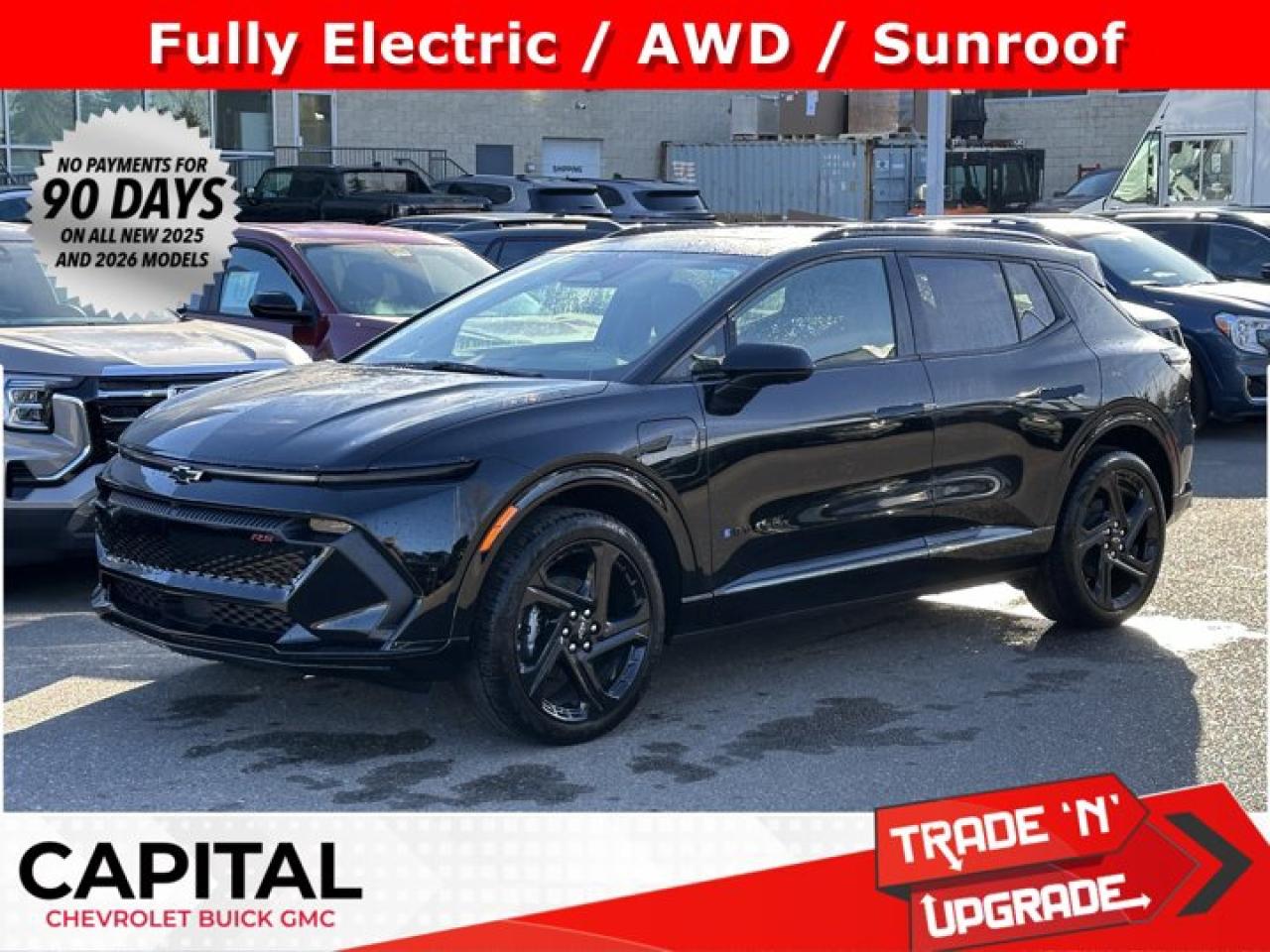 This Chevrolet Equinox EV delivers a Electric engine powering this Automatic transmission. Wireless Phone Charging, Wipers, front intermittent, Windows, power with driver Express-Up and all windows Express-Down.*This Chevrolet Equinox EV Comes Equipped with These Options *Wheels, 21 (53.3 cm) Black painted aluminum, Wheel, spare, none, Visors, driver and front passenger illuminated sliding vanity mirrors, covered, USB ports, 2 type-C, located on back of centre console, charge-only, USB ports, 2 type-C, Charge/Data ports located on floor console, Transmission, none (electric drive unit), Trailering provisions, wiring (does not include hitch receiver), Traffic Sign Recognition, enhanced, sensor indicator, Tires, 275/40R21 all-season blackwall, self sealing, Tire, spare, none.* Stop By Today *Test drive this must-see, must-drive, must-own beauty today at Capital Chevrolet Buick GMC Inc., 13103 Lake Fraser Drive SE, Calgary, AB T2J 3H5.