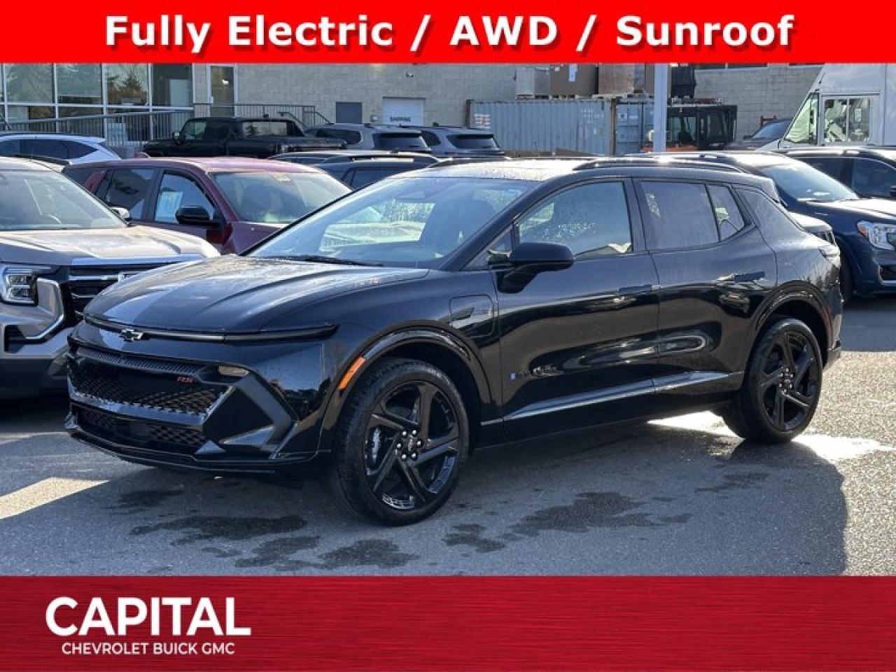 This Chevrolet Equinox EV delivers a Electric engine powering this Automatic transmission. Wireless Phone Charging, Wipers, front intermittent, Windows, power with driver Express-Up and all windows Express-Down.*This Chevrolet Equinox EV Comes Equipped with These Options *Wheels, 21 (53.3 cm) Black painted aluminum, Wheel, spare, none, Visors, driver and front passenger illuminated sliding vanity mirrors, covered, USB ports, 2 type-C, located on back of centre console, charge-only, USB ports, 2 type-C, Charge/Data ports located on floor console, Transmission, none (electric drive unit), Trailering provisions, wiring (does not include hitch receiver), Traffic Sign Recognition, enhanced, sensor indicator, Tires, 275/40R21 all-season blackwall, self sealing, Tire, spare, none.* Stop By Today *Test drive this must-see, must-drive, must-own beauty today at Capital Chevrolet Buick GMC Inc., 13103 Lake Fraser Drive SE, Calgary, AB T2J 3H5.