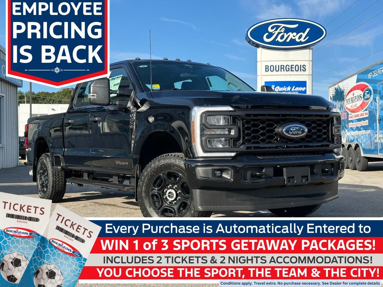 <p><strong>Employee Pricing is BACK at Bourgeois</strong> and the Team at Bourgeois Motors is giving you the chance to SAVE BIG and giving 3 lucky winners to chance to see your favourite sports team play. Every purchase in the month of August is automatically entered to win 1 of 3 Sports Getaway Packages which includes 2 tickets and 2 nights' accommodations. You pick the sport, you pick the team and you pick the city. This offer applies to 2 tickets the regular season game of your choice, NHL, NBA, MLS, PGA, NFL, CFL... you name it, you can go. Terms and conditions do apply, please speak to a member of the team to complete details. Travel extra. Offer expires August 31st, 2025. Winners to be drawn September 15th, 2025. <a href=https://www.bourgeoismotors.com/contest-terms-and-conditions/ rel=nofollow>See complete contest terms and conditions.</a></p> <p>The 2026 Ford Super Duty F-250 SRW XL is a new, powerful truck with a striking black exterior and a dependable 4×4 drivetrain that ensures superior handling on any terrain. This robust workhorse is designed to tackle the toughest jobs and make your driving experience smooth and comfortable.</p> <p>With its classic truck styling, this Ford Super Duty features a 6.75' box Crew Cab setup, providing ample space for both work tools and passengers. Inside, youll find a thoughtfully designed interior that includes essential features such as air conditioning and smart device integration, offering both comfort and convenience.</p> <p>The integration of cutting-edge technology is evident in features like the Bluetooth connection and Wi-Fi hotspot, keeping you connected wherever you go. Safety is also prioritized with brake assist, keyless entry, and heated mirrors, enhancing both security and ease of driving.</p> <p>Whether you're a contractor needing a reliable on-site partner or looking to accommodate your adventurous lifestyle, the 2026 Ford Super Duty F-250 SRW XL is built to meet your demands. Contact our dealership today for more details and to experience this exceptional truck firsthand!</p> <p><span style=color:rgb( 58 , 80 , 95 )>The discount shown on vehicle represents the </span><u>Cash Purchase</u><span style=color:rgb( 58 , 80 , 95 )> discount and is inclusive of all non-stackable and stackable cash purchase discounts from Ford of Canada and Bourgeois Motors Ltd. and is offered in lieu of sub-vented lease or finance rates. To get details on current discounts applicable to this and other vehicles in our inventory for Lease and Finance customer, see a member of our team. All offers for lease or finance are On Approved Credit (OAC).While every effort is made to ensure the accuracy of discounts and programs, programs are subject to change without notice </span><span style=color:rgb( 119 , 119 , 119 )>and may not be accurate or completely current. While every reasonable effort is made to ensure the accuracy of this data, we are not responsible for any errors or omissions contained on these pages.</span></p> <p><strong>Why Choose the Bourgeois Auto Group?</strong></p><p>For 80 years, Bourgeois Auto Group has been delivering exceptional automotive experiences. Our factor trained teams work to ensure you receive the shopping experience you deserve; whether you're looking for a new or new-to-you vehicle.</p><p>Shop 24/7 with our online showroom and chat service, ensuring convenience every step of the way. No hidden fees, full disclosure, and every pre-owned vehicle comes with a Carfax® report for peace of mind.</p><p>We offer a wide selection of pre-owned vehicles, all competitively priced using real-time market data. Get the best deal on your purchase and trade-in with our free Live Market Analysis report.</p><p>Looking to sell your car? We buy any make or modelno purchase required. Our simple to use online trade valuation tool will provide you with a clear, transparent selling experience whether you buy our car or not.</p><p>Backed by hundreds dedicated employees across 4 convenient locations, were here to meet all your automotive needs. Visit us in Midland or Parry Sound and explore our inventory or schedule your next service today.</p> <p><strong>Financing Your Next Vehicle with Bourgeois Motors Ford in Midland:</strong></p><p>At Bourgeois Motors Ford, we make financing your next vehicle simple and stress-free! Our team works with trusted lenders to find flexible options tailored to your budget. Drive away with confidenceapply today!</p><p>Take advantage of our online pre-qualification tool, backed by Equifax and TD Bank to find the payment that works for you. Simply <a href=https://www.bourgeoismotors.com/free-credit-check/ rel=nofollow><strong>CLICK HERE</strong></a><strong> </strong>to use our secure online credit tool with no impact to your credit.</p>