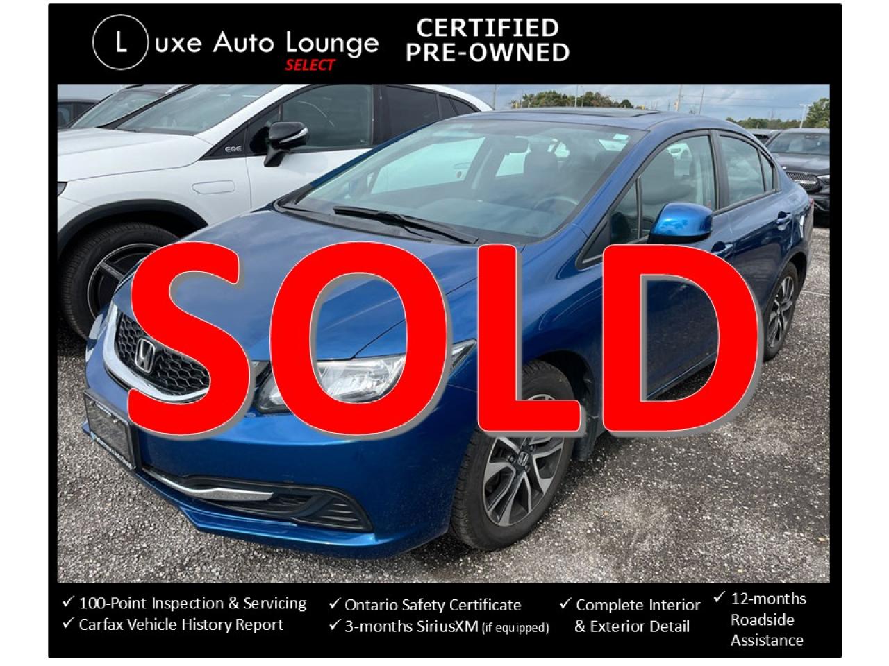 2013 Honda Civic EX AUTO, LOW KM!, SUNROOF, HEATED SEATS, B/U CAM!