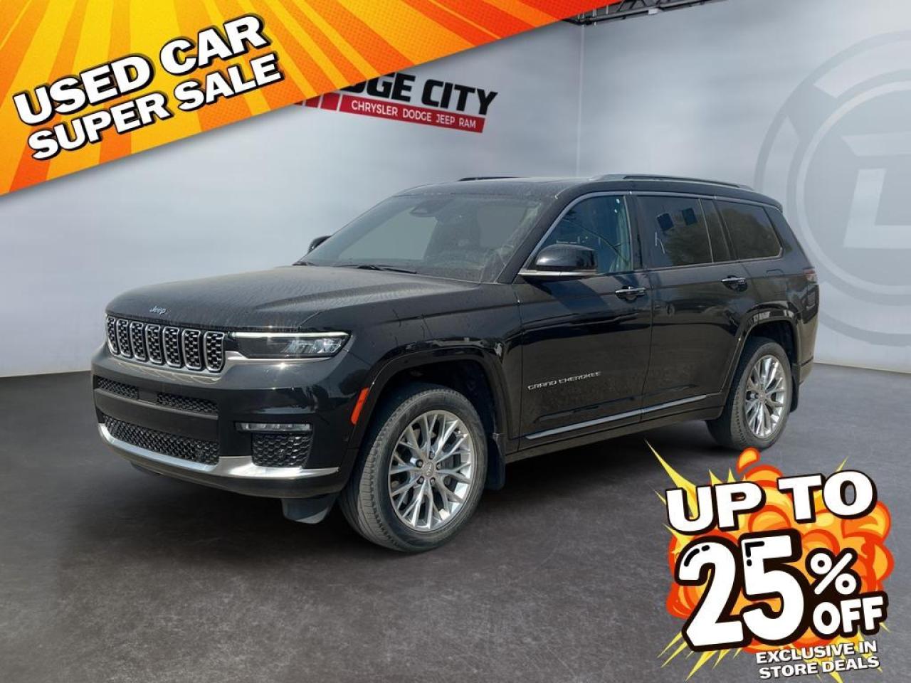 <b>3.6L V6 - Trailer Tow Prep Pkg - McIntosh Sound - Massaging Seats - Hands Free Power Liftgate - 10.25" Screen - 4x4 <br /><br /> <br /></b><br /> This highly versatile 2021 Grand Cherokee brings extraordinary capability and groundbreaking technology in a sophisticated package. This 2021 Jeep Grand Cherokee L is fresh on our lot in Lethbridge. <br /> <br />The next level in the iconic Grand Cherokee family, this 3 row 2021 Jeep Grand Cherokee L is here to prove that that you can have an elegant interior and incredible off-road capability in the same package. Don't let its size fool you, this Grand Cherokee L may be a bit longer, but it still offers excellent agility and modern efficiency. Whether you're navigating a backwood trail or taking your family to the shopping mall, this award winning Grand Cherokee L is ready for your next adventure, no matter where it may be.This SUV has 94,942 kms. Stock number 40521 is black in colour . It has an automatic transmission and is powered by a 290HP 3.6L V6 Cylinder Engine. It may have some remaining factory warranty, please check with dealer for details. <br /> <br /> Our Grand Cherokee L's trim level is Summit. Stepping up to this Grand Cherokee L Summit is an excellent decision as it comes fully loaded with a power sunroof, Nappa leather heated and cooled seats with massaging function, exclusive aluminum wheels, a power rear liftgate, Quadra-Lift air suspension, a larger 10.1 inch touchscreen that's paired with navigation, wireless Apple CarPlay and Android Auto, 10 Alpine speakers, SiriusXM, and a leather heated steering wheel. Stay safely on the road with every bell and whistle including a 360 aerial view camera, EyeSight forward collision warning, adaptive cruise control, highway assist system, lane keep assist, ParkSense front and rear parking sensors, and blind spot detection. Additional features include a wireless charging pad, remote vehicle start, split folding rear seats, voice activated climate control plus Jeeps legendary 4x4 capability thanks to its Quadra-Trac all wheel drive system. This vehicle has been upgraded with the following features: Massaging Seats, Sunroof, Cooled Seats, Navigation, Power Liftgate, 360 Camera, Heated Steering Wheel. <br /> <br />To apply right now for financing use this link : <a href=https://www.bridgecitychrysler.com/pre-approval/ target=_blank rel=nofollow noopener noreferrer>https://www.bridgecitychrysler.com/pre-approval/</a><br /><br /> <br /><br />Locally Owned & Trusted for Over 35 Years  Bridge City Chrysler in Lethbridge, AB <br /><br /> At Bridge City Chrysler, weve proudly served the Lethbridge community for more than 35 years, offering an unparalleled car buying experience. Dont just take our word for itour Google reviews speak volumes about our commitment to exceptional service. <br /><br /> Delivery & At-Home Test Drives: Convenient options to suit your lifestyle. <br /><br /> Flexible Financing for Everyone: Get the vehicle you need with financing solutions tailored to your situation. <br /><br /> Full Mechanical Inspections & Professional Cleaning: Every vehicle is thoroughly inspected and cleaned before it hits our lot.<br /><br /> We take all makes and models on trade and offer competitive pricing with inventory that changes daily. Whether you're shopping for a Chrysler, Dodge, Jeep, RAM, or FIAT, our AMVIC Licensed dealership makes it easy to browse, buy, and drive away.<br /><br /> Located in Lethbridge, AB, we proudly serve customers in Fort Macleod, Taber, Claresholm, and Coaldale. Shop online or visit us today to experience the best in sales, service, and selection. Standard bank rates apply; taxes are additional.<br /><br /> Vehicle pricing offer shown expire 2025-09-30. <br /> Come by and check out our fleet of 110+ used cars and trucks and 110+ new cars and trucks for sale in Lethbridge. o~o