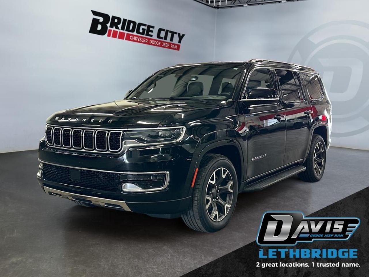 <b>3.0L Twin Turbo - 4x4 - Series III - Quadra-Lift Air Suspension - Leather - 2nd Row Heated Seats - Remote Start - HUD<br /></b><br /> With a beautifully crafted interior, this 2023 Wagoneer was tailored to perfection. This 2023 Jeep Wagoneer is for sale today in Lethbridge. <br /> <br />With perfect attention to detail, a sophisticated interior, and unparalleled engineering, this 2023 Wagoneer is set to change the game for full size luxury SUVs. But don't be fooled by its good looks or luxurious materials, this ultra capable Wagoneer is still a Jeep through and through. No matter where the road leads, you can be sure to get there in this iconic 2023 Jeep Wagoneer. This SUV has 79,127 km. Stock number 40520 is Black in colour. It has an Automatic transmission and is powered by a 420HP 3.0L Straight 6 Cylinder Engine. <br /> <br /> Our Wagoneer's trim level is Series III. Representing the best that the Wagoneer offers, this Series III trim comes with a driver's heads up display, adaptive air suspension, and also features great standard equipment such as ventilated and heated Nappa leather-trimmed seats with 12-way power adjustment and 4-way lumbar support, a heated synthetic leather steering wheel, genuine wood interior trim, a power liftgate for rear cargo access, and a 10.1-inch screen for infotainment duties, bundled with Apple CarPlay, Android Auto, inbuilt navigation, and a 10-speaker Alpine audio system for your auditory delight. On the road, safety is guaranteed thanks to a slew of cutting-edge features including adaptive cruise control, blind spot detection, lane keeping assist, lane departure warning, front and rear collision mitigation, forward collision warning, and front and rear parking sensors. Additional features include a power liftgate for rear cargo access, dual-zone climate control with rear automatic air conditioning, three 12-volt DC and a 120-volt AC power outlets, power-adjustable pedals, proximity keyless entry with remote engine start, illuminated front, and rear cupholders, and so much more. This vehicle has been upgraded with the following features: HUD, Leather Seats, Cooled Seats, Apple CarPlay, Navigation, Heated Steering Wheel, Remote Start.<br /> <br />To apply right now for financing use this link: <a href=https://www.bridgecitychrysler.com/pre-approval/ target=_blank rel=nofollow noopener noreferrer>https://www.bridgecitychrysler.com/pre-approval/</a><br /><br /> <br /><br />Locally Owned & Trusted for Over 35 Years  Bridge City Chrysler in Lethbridge, AB <br /><br /> At Bridge City Chrysler, weve proudly served the Lethbridge community for more than 35 years, offering an unparalleled car buying experience. Dont just take our word for itour Google reviews speak volumes about our commitment to exceptional service. <br /><br /> Delivery & At-Home Test Drives: Convenient options to suit your lifestyle. <br /><br /> Flexible Financing for Everyone: Get the vehicle you need with financing solutions tailored to your situation. <br /><br /> Full Mechanical Inspections & Professional Cleaning: Every vehicle is thoroughly inspected and cleaned before it hits our lot.<br /><br /> We take all makes and models on trade and offer competitive pricing with inventory that changes daily. Whether you're shopping for a Chrysler, Dodge, Jeep, RAM, or FIAT, our AMVIC Licensed dealership makes it easy to browse, buy, and drive away.<br /><br /> Located in Lethbridge, AB, we proudly serve customers in Fort Macleod, Taber, Claresholm, and Coaldale. Shop online or visit us today to experience the best in sales, service, and selection. Standard bank rates apply; taxes are additional.<br /><br /> Vehicle pricing offer shown expires 2026-01-31. <br /> Come by and check out our fleet of 80+ used cars and trucks and 130+ new cars and trucks for sale in Lethbridge. o~o