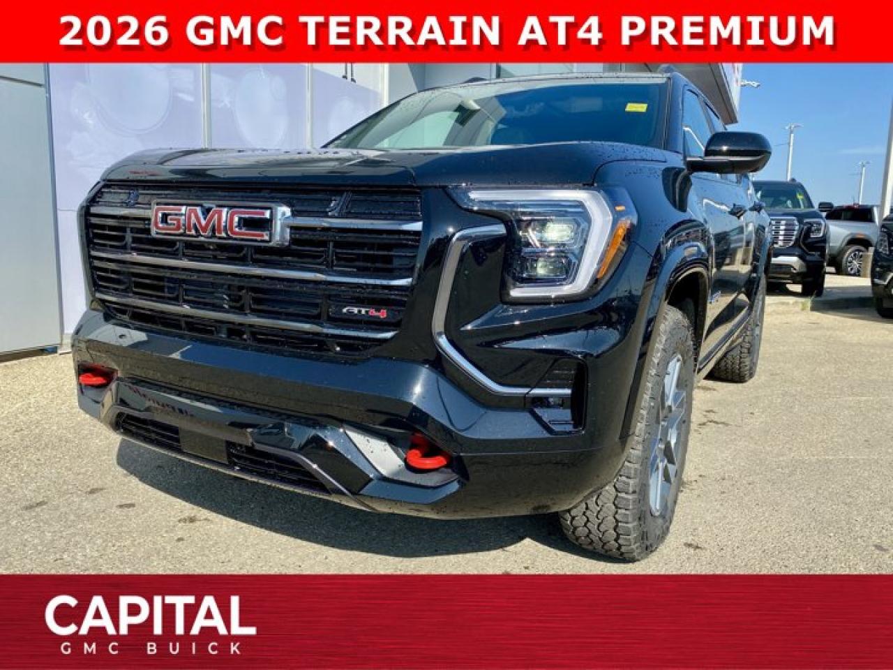 Take a look at the NEW 2026 GMC Terrain AT4... Fully equipped with all the options like Convenience Package III, Technology Package II, Heated and Cooled Seats, Heated Steering, Heated Rear Seats, Rear Streaming Camera Mirror, 360 CAM, Heated Wiper Park, Wireless Charger, Trailering Package and so much more... Dont wait CALL NOWAsk for the Internet Department for more information or book your test drive today! Text 825-445-0521 for fast answers at your fingertips!AMVIC Licensed Dealer - Licence Number B1044900Disclaimer: All prices are plus taxes and include all cash credits and loyalties. See dealer for details. AMVIC Licensed Dealer # B1044900