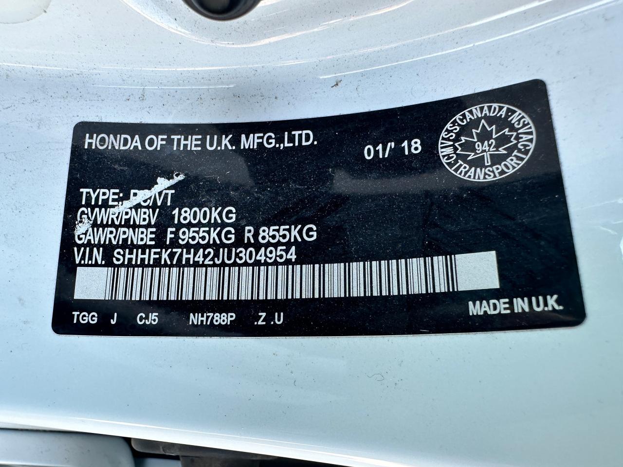 2018 Honda Civic Sport Honda Sensing Sunroof CarPlay RearCam A/C FM Photo