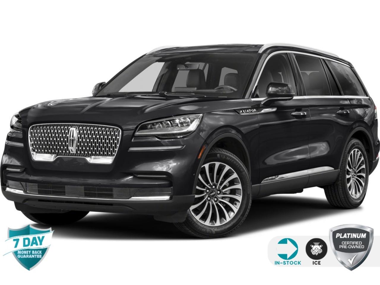 Recent Arrival!<br><br><br>| Remote Start, Active Park Assist 2.0, Auto Heated & Ventilated Driver & Passenger Seats, Black Exterior Elements, Body-Colour Exterior Elements, Cabin Particulate & Odour Filter, Elements Package Plus, Equipment Group 201A, Evasive Steering Assist, Front/Side/Rear Parking Sensors, Head-Up Display, Heated & Ventilated 2nd Row Outboard Seats, Heated Steering Wheel, Heated VisioBlade Wipers, Intelligent Adaptive Cruise Control, Jet Appearance Package, Lincoln Co-Pilot360 1.5 Plus, Luxury Package, Navigation System, Perfect Position Seats (30-Way) w/Active Motion, Phone As A Key, Radio: Revel Ultima 3D Audio System w/28 Speakers, Rear Door Sunshades, Reverse Brake Assist, SiriusXM Radio, SYNC 3 Communication & Entertainment System, Wheels: 22 Black Aluminum.<br><br>Infinite Black Metallic Clearcoat<br>2023 Lincoln Aviator Reserve RESERVE JET PACK AWD SUNROOF LEATHER 7 PASSENGER 4D Sport Utility<br>3.0L V6 10-Speed Automatic<br>AWD<p> </p>

<h4>PLATINUM CERTIFIED PRE-OWNED VEHICLE</h4>

<p>36-point Provincial Safety Inspection<br />
172-point inspection combined mechanical, aesthetic, functional inspection including a vehicle report card<br />
Warranty: 90-days or 5,000 KM on inspected mechanical items, factory extended options eligible for warranty up to 200,000 KM<br />
Complimentary CARFAX Vehicle History Report<br />
3X Provincial safety standard for tire tread depth<br />
3X Provincial safety standard for brake pad thickness<br />
7 Day Money Back Guarantee*<br />
Market Value Report provided<br />
Guaranteed 2 keys/key fobs and door code (if equipped)<br />
Equipped vehicles include a complimentary 3 month Sirius satellite radio subscription!<br />
Complimentary full interior detailing and carpet shampoo<br />
Paintless dent repair and/or touch-ups for applicable body panels<br />
Vehicle scanned for open recall notifications from manufacturer</p>

<p>SPECIAL NOTE: This vehicle is reserved for AutoIQs retail customers only. Please, no dealer calls. Errors & omissions excepted.</p>

<p>*As-traded, specialty or high-performance vehicles are excluded from the 7-Day Money Back Guarantee Program (including, but not limited to Ford Shelby, Ford mustang GT, Ford Raptor, Chevrolet Corvette, Camaro 2SS, Camaro ZL1, V-Series Cadillac, Dodge/Jeep SRT, Hyundai N Line, all electric models)</p>