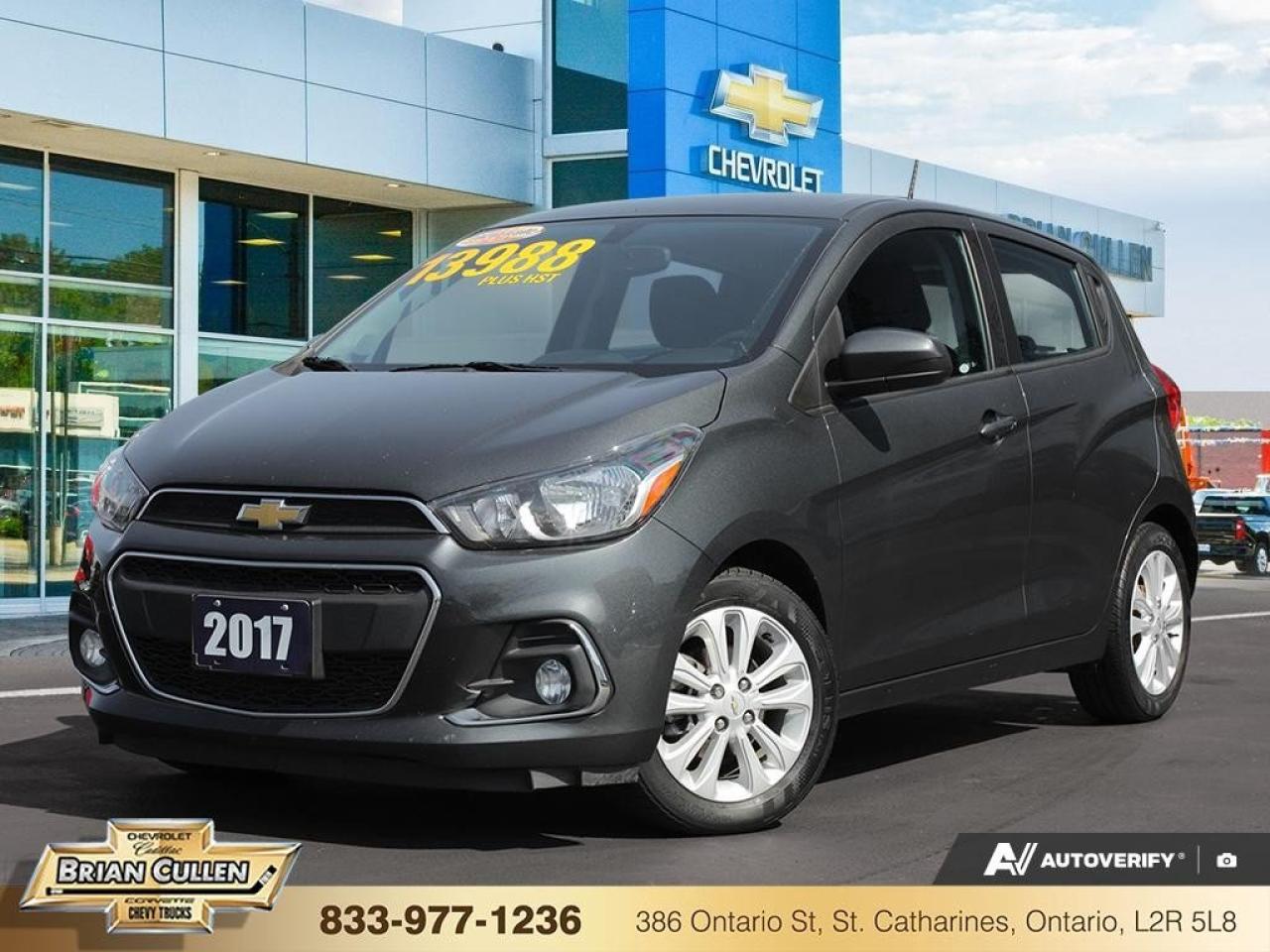 The 2017 Chevrolet Spark LT in a sleek gray finish, with front-wheel drive, offers impressive handling that makes driving effortlessly enjoyable. This compact sedan is perfect for maneuvering through busy city streets while making a statement with its contemporary design.
 Step inside and appreciate the thoughtful interior styling, designed with practicality and comfort in mind. The Sparks alloy wheels enhance its dynamic presence, while heated mirrors provide convenience in cooler weather. Stay connected and entertained with Bluetooth connectivity, smart device integration, and a vibrant infotainment system, all while enjoying your favorite tunes courtesy of satellite radio.
 Technology and safety are at the forefront of the 2017 Chevrolet Spark LTs design, featuring a high-definition backup camera for safer parking, a reliable brake assist system, and the convenience of cruise control to ease long drives. Enjoy the comfort of air conditioning and the accessibility of keyless entry, ensuring that your every journey is a pleasurable one.
 This Chevrolet Spark is an ideal choice for individuals seeking a compact yet feature-rich vehicle. Whether you are a city dweller, a student, or simply in need of a reliable small family car, this Spark LT meets all expectations. Contact our dealership today for more details and to schedule a test drive. Dont miss the opportunity to own this fantastic vehicle!