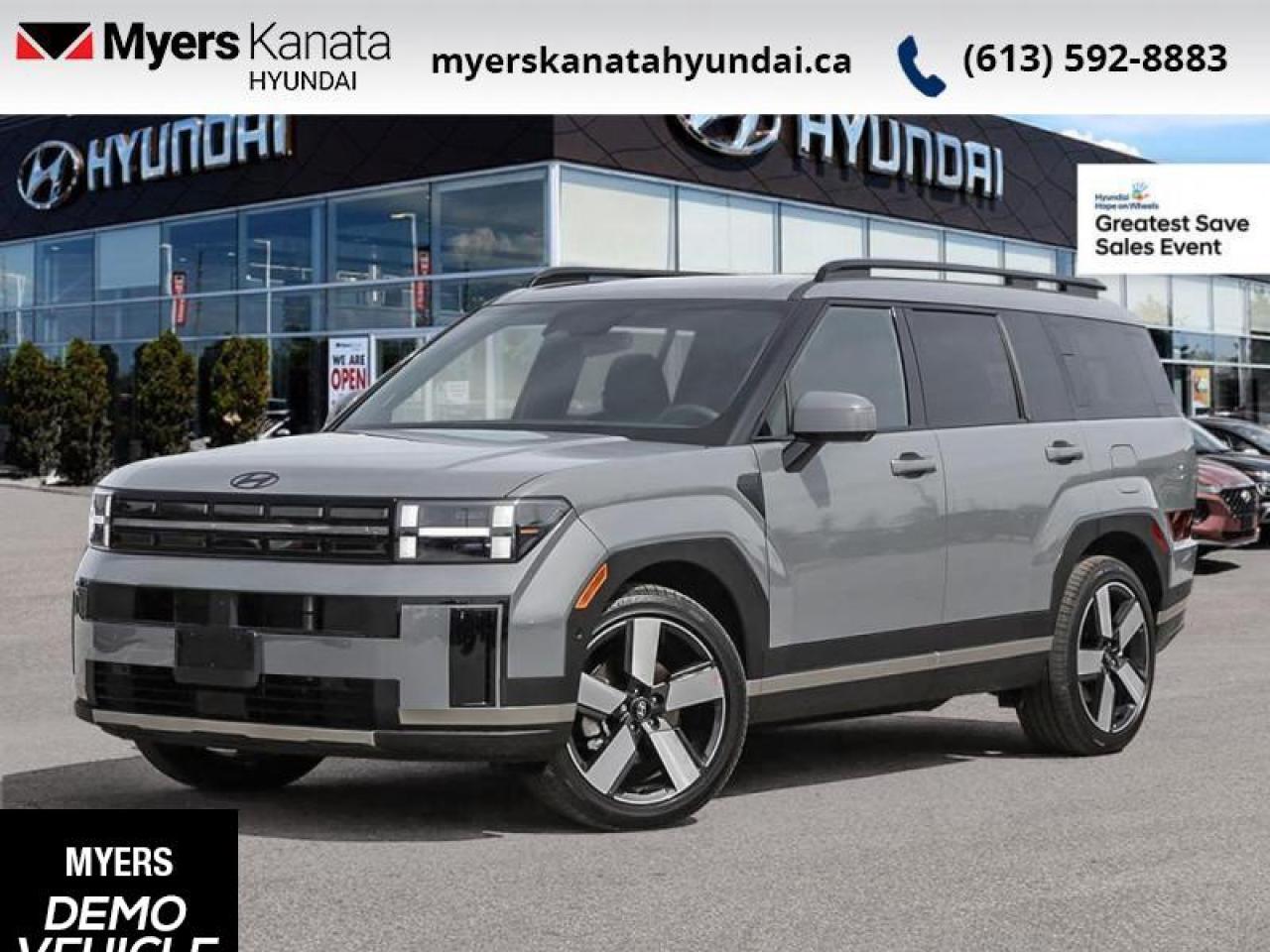 <b>Cooled Seats,  Navigation,  360 Camera,  Sunroof,  Heated Steering Wheel!</b><br> <br> <br> <br>  For adventure, readiness, and outstanding style, this 2025 Santa Fe is an easy choice. <br> <br>Refinement wrapped in ruggedness, capability married to style, and adventure ready attitude paired to a comfortable drive. These things make this 2025 Santa Fe an amazing SUV. If you need a ready to go SUV that makes every errand an adventure and makes every adventure a journey, this 2025 Santa Fe was made for you.<br> <br> This hampton gry SUV  has an automatic transmission and is powered by a  277HP 2.5L 4 Cylinder Engine.<br> <br> Our Santa Fes trim level is Luxury. This Santa FE Luxury steps things up with inbuilt navigation, ventilated and heated front seats, a dual panel sunroof and a 360 camera system. Also standard include a power liftgate for rear cargo access, a heated steering wheel, adaptive cruise control, and a 12.3-inch screen with Apple CarPlay and Android Auto. Safety features also include blind spot detection, lane keep assist with lane departure warning, front and rear parking sensors, and front and rear collision mitigation. This vehicle has been upgraded with the following features: Cooled Seats,  Navigation,  360 Camera,  Sunroof,  Heated Steering Wheel,  Power Liftgate,  Adaptive Cruise Control. <br><br> <br>To apply right now for financing use this link : <a href=https://www.myerskanatahyundai.com/finance/ target=_blank>https://www.myerskanatahyundai.com/finance/</a><br><br> <br/>    This vehicle may qualify for $500 Military Program Bonus. Eligible customers may qualify for the Hyundai 0.50% Loyalty Finance Rate Reduction - certain restrictions may apply. 6.29% financing for 96 months. <br> Buy this vehicle now for the lowest weekly payment of <b>$180.14</b> with $0 down for 96 months @ 6.29% APR O.A.C. ( Plus applicable taxes -  $2596 and licensing fees **Rebates may not be applicable on all purchase types [cash, lease, or finance]. Eligibility and conditions may vary. Please see dealer for full details and confirmation of eligibility.    ).  Incentives expire 2025-10-31.  See dealer for details. <br> <br>This vehicle is located at Myers Kanata Hyundai 400-2500 Palladium Dr Kanata, Ontario. <br><br> Come by and check out our fleet of 30+ used cars and trucks and 150+ new cars and trucks for sale in Kanata.  o~o