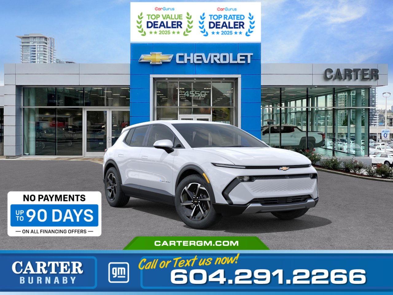 Purchase your new vehicle today and enjoy NO PAYMENTS FOR UP TO 90 DAYS. Upgrade with confidence, without stretching your budget!  WHY CARTER GM BURNABY?  - An unrivalled vehicle purchasing experience! - Exceeding our loyal customers expectations since 1963 - 4.5 Google star rating with 2,175+ customer reviews) - CarGurus Top-Rated Dealer 2025 Award - CarGurus Top Value Dealer 2025 Award - Vehicle trades welcome! Best price guaranteed! - We provide upfront pricing, zero hidden fees, and 100% transparency - Fast approvals and 99% acceptance rates (no matter your current credit status!) - Multilingual staff (many languages spoken) - Comfortable non-pressured environment with in-store television, WIFI and a childrens play area! - In-store restaurant: fresh daily menu        Were here to help you drive the vehicle you want, the vehicle you deserve! QUESTIONS? GREAT! WEVE GOT ANSWERS! To speak with a friendly vehicle specialist - CALL NOW! (Doc. Fee: $495.00 Dealer Code: D5505)