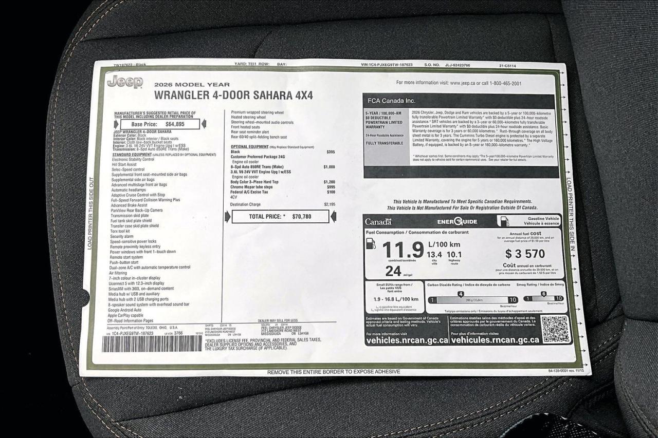 2026 Jeep Wrangler SAHARA 4DR | Painted Hardtop | 12" Touchscreen Photo