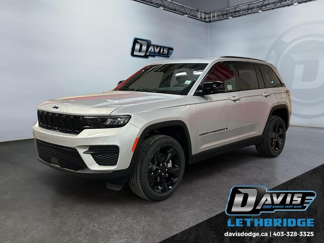 <b>Leather and Suede Seats, Heated Seats, Heated Steering Wheel, Adaptive Cruise Control!<br /> <br /></b><br /> <br /> <br />Drive in style and comfort with the 2025 Jeep Grand Cherokee Altitude 4x4 in Silver Zynith. This SUV features Capri leatherette seats with suede inserts, a 3.6L Pentastar V6 engine with ESS, and an 8-speed automatic transmission for confident performance on any terrain.<br /><br />The Altitude Appearance Package adds Gloss Black exterior accents, 20-inch Gloss Black wheels, and a sleek black headliner. Enjoy premium comfort with heated front seats, heated steering wheel, dual-zone climate control, power liftgate, rain-sensing wipers, wireless charging, and a power sunroof.<br /><br />Stay connected and safe with Uconnect 5 with 8.4-inch touchscreen, 10.25-inch digital gauge cluster, Adaptive Cruise Control with Stop and Go, Blind-Spot Monitoring with Rear Cross-Path Detection, Full-Speed Forward Collision Warning Plus, ParkView Rear Back-Up Camera, and Park-Sense Rear Park Assist.<br /><br />With remote start, selectable tire fill alert, and Jeeps legendary 4x4 capability, the Grand Cherokee Altitude is ready for city streets and off-road adventures.<br /> <br />To apply right now for financing use this link: <a href=https://lethbridge.davisdodge.ca/free-credit-check/ target=_blank rel=nofollow noopener noreferrer>https://lethbridge.davisdodge.ca/free-credit-check/</a><br /><br /> <br /><br />As a premier Chrysler, Dodge, Jeep and RAM dealership, Davis Dodge proudly offers an extensive selection of new and used vehicles to meet every drivers needs. Customers across Lethbridge, Fort Macleod, Taber, Claresholm, Coaldale, and beyond trust us for daily vehicle specials, certified service and parts, and a seamless online inventory experience. <br /><br /> With competitive financing options and expert support, we make car buying easy and enjoyable. <br /><br /> Ready to hit the road? Schedule your test drive today at Davis Dodge, your trusted Chrysler, Dodge, Jeep and RAM dealer in Lethbridge, Alberta.<br /><br /> Vehicle pricing offer shown expires 2026-05-31. <br /> Come by and check out our fleet of 60+ used cars and trucks and 100+ new cars and trucks for sale in Lethbridge. o~o