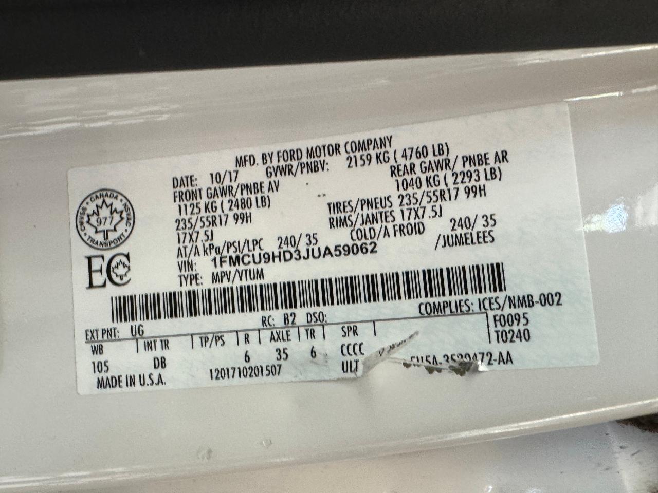 2018 Ford Escape SEL 4WD+Leather+Roof+ApplePlay+GPS+CLEAN CARFAX Photo40