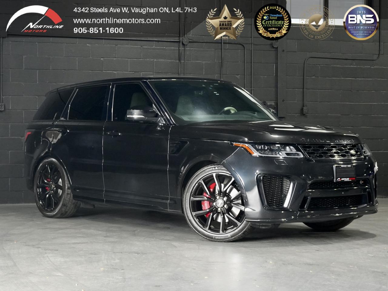 -5.0L Supercharged V8 (SVR &ndash; 575 hp)
-8-Speed Automatic Transmission (CommandShift)
-Full-Time AWD (Terrain Response 2)
-Adaptive Dynamics
-SVR Performance Tuning
-Dynamic Stability Control
-Hill Descent Control
-Paddle Shifters
-Auto Start/Stop (Eco Stop/Start)
-Active Exhaust System (SVR Performance Exhaust)
-Panoramic Sliding Glass Sunroof 
-22" SVR Alloy Wheel
-SVR Body Kit (Front/Rear Bumpers, Side Skirts)
-LED Headlights with Signature DRL
-Auto High Beam Assist
-Power Folding Heated Mirrors
-Auto-Dimming Exterior Mirrors
-Privacy Glass
-Power Liftgate
-Quad Exhaust Finishers
-Rain-Sensing Wipers
-SVR Performance Leather & Suede Interior
-Heated Front Seats
-Ventilated Front Seats
-Heated Rear Seats 
-Memory Front Seats
-Heated Steering Wheel
-Dual-Zone / Four-Zone Climate Control 
-Ambient Interior Lighting
-Aluminum Sport Pedals
-SVR Performance Steering Wheel
-InControl Touch Pro Infotainment System
-Navigation System
-Meridian&trade; Premium Surround Sound System
-Apple CarPlay 
-Android Auto 
-Bluetooth Connectivity
-Audio Voice Control
-USB Inputs
-Digital Driver Display
-360&deg; Surround View Camera System
-Front & Rear Parking Sensors
-Park Assist
-Rear View Camera
-Wade Sensing Display
-Head-Up Display (HUD)
-Blind Spot Assist
-Lane Keep Assist
-Traffic Sign Recognition
-Forward Collision Warning
-Autonomous Emergency Braking
-Driver Condition Monitor
-Rear Traffic Monitor
-Speed Limiter
-Hill Start Assist
-Tire Pressure Monitoring System

***QUALIFY FOR A 4 YEAR WARRANTY ON OUR VEHICLES TODAY!!!


Northline Motors is a 5 star, family-owned dealership that prides itself on strong family values and a commitment to excellence. As consecutive winners of the Peoples Top Choice Award in the GTA, recognized as one of the Top Three Best Dealers in Vaughan by Top Three Rated, named Best Canadian Business by the Canada Business Review Board, and accredited by the Better Business Bureau with an A+ rating, our dedication to quality truly stands out. Weve also been honored with the Readers Choice Award in Vaughan. Visit our website for weekly updates on our exciting inventory, or stop by our pressure free, friendly showrooms - coffee and tea are always on us-to experience luxury, comfort, and innovation firsthand. With over 12 years of industry experience, we understand your needs and work tirelessly to deliver an exceptional experience every time. Our competitive prices and extensive selection of premium vehicles are backed by full transparency, comprehensive vehicle history reports, extended warranties, and aftermarket services. Serving customers nationwide, we invite you to call or visit today and become part of the ever growing Northline family. 

Please note: Prices exclude applicable taxes and licensing fees. All vehicles, unless otherwise specified, can be certified for an additional $999; otherwise, as per OMVIC regulations, the vehicle is not drivable, certified, or e tested. 

Although every effort is made to ensure the information provided is accurate and up-to-date, we do not take responsibility for any errors, omissions, or typographical mistakes found on our pages, including vehicle options. Additionally, prices are subject to change without notice. To ensure you have the most up-to-date information, please contact our sales team.