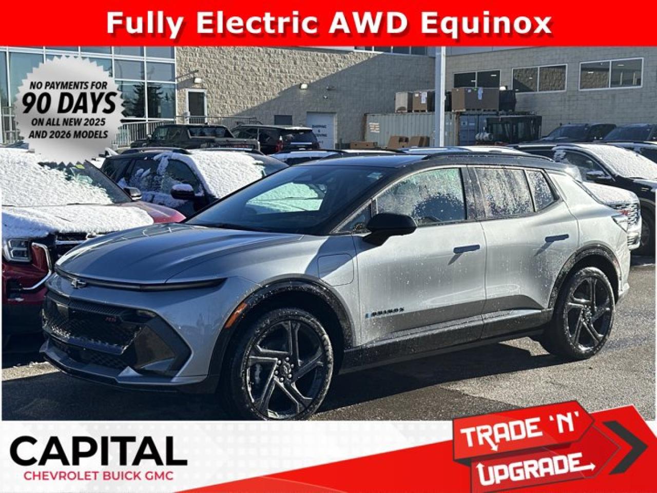 This Chevrolet Equinox EV delivers a Electric engine powering this Automatic transmission. RS PREFERRED EQUIPMENT GROUP includes standard equipment, PROPULSION, DUAL MOTOR ALL-WHEEL DRIVE (AWD), LPO, NACS DC ADAPTER DCFC adapter for public use on NACS fast charging stations, including Tesla Supercharger, IONNA, EVgo and others. Intended for CCS native inlet vehicle..*This Chevrolet Equinox EV Comes Equipped with These Options *CONVENIENCE PACKAGE II includes (A45) driver memory presets for power driver seat and outside mirrors (A7J) front passenger 6-way power seat adjuster, (AT9) front passenger 2-way power lumbar seat adjuster, (CJ2) dual-zone automatic climate control, (CMO), Heated wiper park (CWA) Rear Camera mirror washer, (DRZ) Rear camera mirror, replaces (DD8), Inside rearview, auto-dimming mirror, (KCB) Heated rear outboard passenger cushion, (KU9) ventilated driver and front passenger seats, (TAU) Tail lamps, LED uplevel neutral density, (TGE) LED Headlamps with LED Daytime Running Lamps with enhanced automation and walk-up lighting, (UG1) Universal Home Remote (UV6) Head Up Display, windshield and (QLT) 21 (53.3 cm) All-season blackwall tires (Includes (RVV) 21 (53.3 cm) Black painted aluminum wheels.) , BLACK ROOF, Wireless Phone Charging, Wipers, front intermittent, Windows, power with driver Express-Up and all windows Express-Down, Wheels, 21 (53.3 cm) Black painted aluminum, Wheel, spare, none, Visors, driver and front passenger illuminated sliding vanity mirrors, covered, USB ports, 2 type-C, located on back of centre console, charge-only, USB ports, 2 type-C, Charge/Data ports located on floor console.* Stop By Today *Stop by Capital Chevrolet Buick GMC Inc. located at 13103 Lake Fraser Drive SE, Calgary, AB T2J 3H5 for a quick visit and a great vehicle!