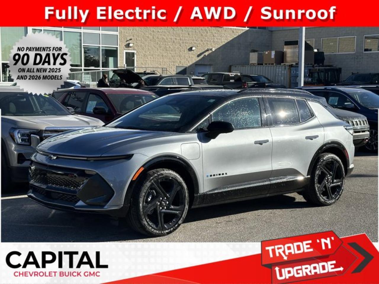 This Chevrolet Equinox EV delivers a Electric engine powering this Automatic transmission. SUNROOF, POWER, DUAL PANEL, PANORAMIC, SLIDING with power sunshade, RS PREFERRED EQUIPMENT GROUP includes standard equipment, PROPULSION, DUAL MOTOR ALL-WHEEL DRIVE (AWD).* This Chevrolet Equinox EV Features the Following Options *CONVENIENCE PACKAGE II includes (A45) driver memory presets for power driver seat and outside mirrors (A7J) front passenger 6-way power seat adjuster, (AT9) front passenger 2-way power lumbar seat adjuster, (CJ2) dual-zone automatic climate control, (CMO), Heated wiper park (CWA) Rear Camera mirror washer, (DRZ) Rear camera mirror, replaces (DD8), Inside rearview, auto-dimming mirror, (KCB) Heated rear outboard passenger cushion, (KU9) ventilated driver and front passenger seats, (TAU) Tail lamps, LED uplevel neutral density, (TGE) LED Headlamps with LED Daytime Running Lamps with enhanced automation and walk-up lighting, (UG1) Universal Home Remote (UV6) Head Up Display, windshield and (QLT) 21 (53.3 cm) All-season blackwall tires (Includes (RVV) 21 (53.3 cm) Black painted aluminum wheels.) , LPO, NACS DC ADAPTER DCFC adapter for public use on NACS fast charging stations, including Tesla Supercharger, IONNA, EVgo and others. Intended for CCS native inlet vehicle., BLACK ROOF, Wireless Phone Charging, Wipers, front intermittent, Windows, power with driver Express-Up and all windows Express-Down, Wheels, 21 (53.3 cm) Black painted aluminum, Wheel, spare, none, Visors, driver and front passenger illuminated sliding vanity mirrors, covered, USB ports, 2 type-C, located on back of centre console, charge-only.* Visit Us Today *Stop by Capital Chevrolet Buick GMC Inc. located at 13103 Lake Fraser Drive SE, Calgary, AB T2J 3H5 for a quick visit and a great vehicle!