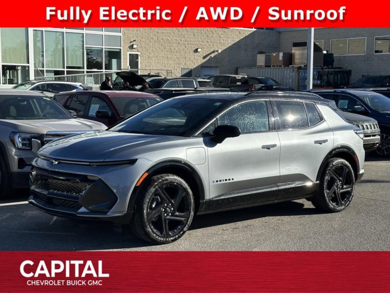 This Chevrolet Equinox EV delivers a Electric engine powering this Automatic transmission. SUNROOF, POWER, DUAL PANEL, PANORAMIC, SLIDING with power sunshade, RS PREFERRED EQUIPMENT GROUP includes standard equipment, PROPULSION, DUAL MOTOR ALL-WHEEL DRIVE (AWD).* This Chevrolet Equinox EV Features the Following Options *CONVENIENCE PACKAGE II includes (A45) driver memory presets for power driver seat and outside mirrors (A7J) front passenger 6-way power seat adjuster, (AT9) front passenger 2-way power lumbar seat adjuster, (CJ2) dual-zone automatic climate control, (CMO), Heated wiper park (CWA) Rear Camera mirror washer, (DRZ) Rear camera mirror, replaces (DD8), Inside rearview, auto-dimming mirror, (KCB) Heated rear outboard passenger cushion, (KU9) ventilated driver and front passenger seats, (TAU) Tail lamps, LED uplevel neutral density, (TGE) LED Headlamps with LED Daytime Running Lamps with enhanced automation and walk-up lighting, (UG1) Universal Home Remote (UV6) Head Up Display, windshield and (QLT) 21 (53.3 cm) All-season blackwall tires (Includes (RVV) 21 (53.3 cm) Black painted aluminum wheels.) , LPO, NACS DC ADAPTER DCFC adapter for public use on NACS fast charging stations, including Tesla Supercharger, IONNA, EVgo and others. Intended for CCS native inlet vehicle., BLACK ROOF, Wireless Phone Charging, Wipers, front intermittent, Windows, power with driver Express-Up and all windows Express-Down, Wheels, 21 (53.3 cm) Black painted aluminum, Wheel, spare, none, Visors, driver and front passenger illuminated sliding vanity mirrors, covered, USB ports, 2 type-C, located on back of centre console, charge-only.* Visit Us Today *Stop by Capital Chevrolet Buick GMC Inc. located at 13103 Lake Fraser Drive SE, Calgary, AB T2J 3H5 for a quick visit and a great vehicle!