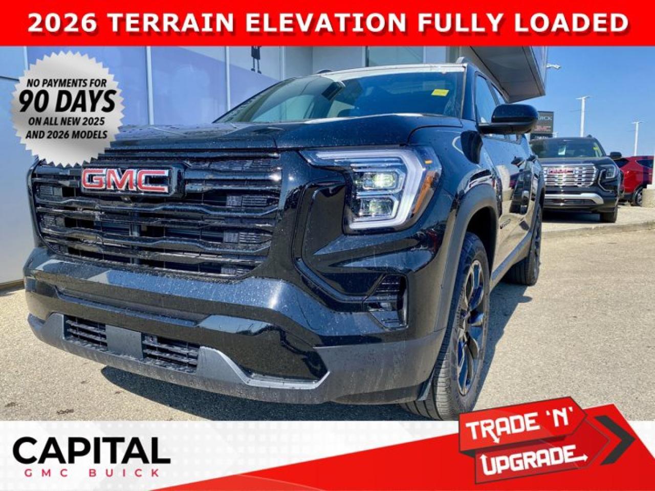 Come and experience the Fully Loaded 2026 GMC Terrain Elevation Midnight Edition... This all-wheel-drive SUV is fully equipped with options like Technology Package 2, Convenience 3 package, Heated Seats, Heated Steering, Rear Streaming Camera Mirror, Remote Start, Heated Wiper Park, Adaptive Cruise Control, Black Emblems, Wireless Charger, Rear Park Assist, 360 CAM, a massive horizontal touchscreen, and so much more! CALL NOWAsk for the Internet Department for more information or book your test drive today! Text 825-445-0521 for fast answers at your fingertips!AMVIC Licensed Dealer - Licence Number B1044900Disclaimer: All prices are plus taxes and include all cash credits and loyalties. See dealer for details. AMVIC Licensed Dealer # B1044900