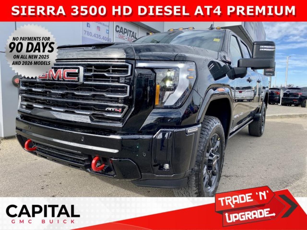 Check out this Limited Production 2026 GMC SIERRA 3500 HEAVY-DUTY AT4 DURAMAX DIESEL.... Fully Loaded and equipped with the Premium Plus Package, Body Color Arch Moldings, Heated and Cooled Seats, Heated Rear Seats, Heated Steering, 360 CAM, Rear Streaming Mirror, Heads-Up Display, and so much more... CALL NOWAsk for the Internet Department for more information or book your test drive today! Text (or call) 780-435-4000 for fast answers at your fingertips!Disclaimer: All prices are plus taxes & include all cash credits & loyalties. See dealer for details. AMVIC Licensed Dealer # B1044900