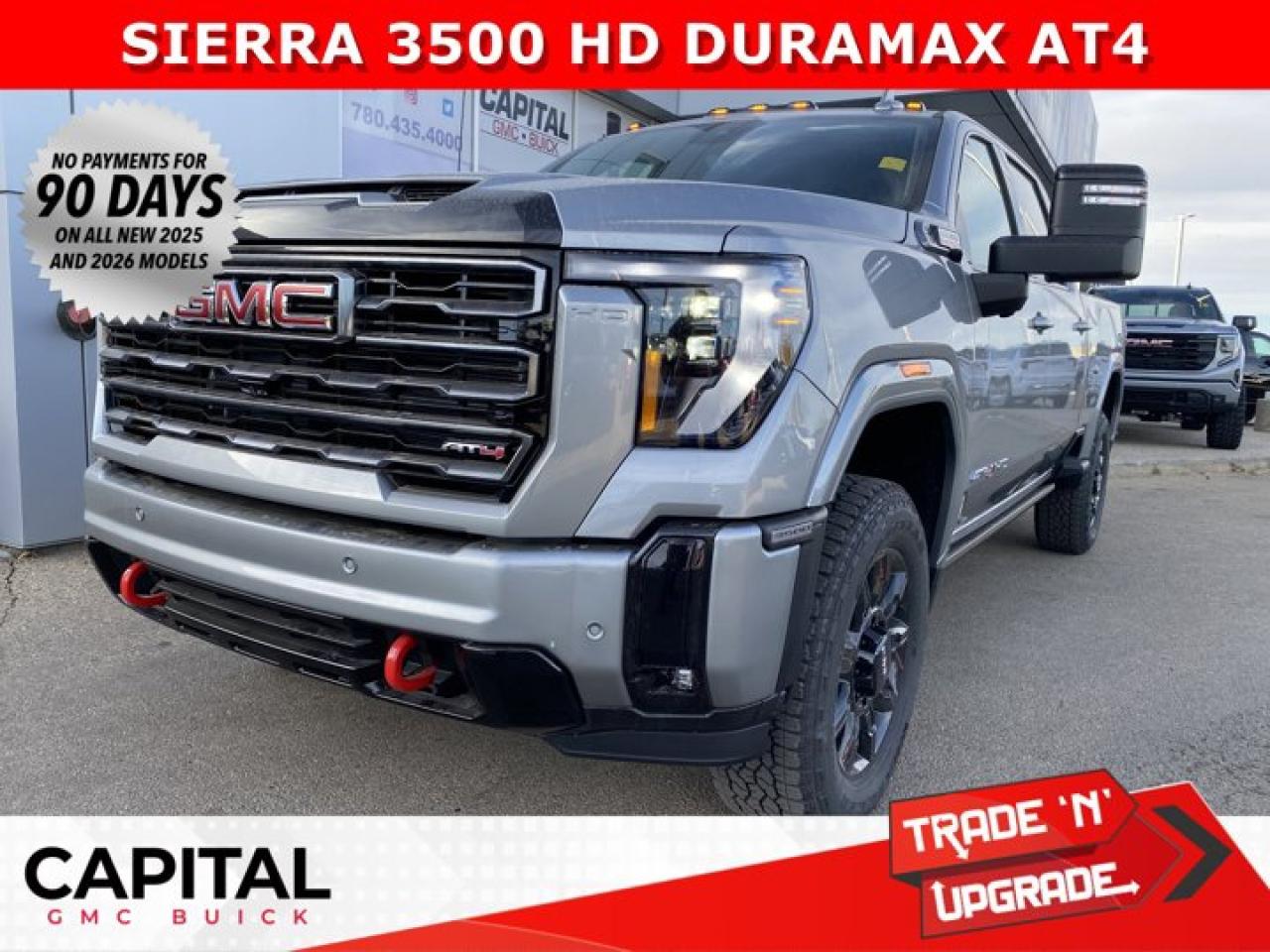 Check out this Limited Production 2026 GMC SIERRA 3500 HEAVY-DUTY AT4 DURAMAX DIESEL.... Fully Loaded and equipped with the Premium Plus Package, Body Color Arch Moldings, Heated and Cooled Seats, Heated Rear Seats, Heated Steering, 360 CAM, Rear Streaming Mirror, Heads-Up Display, and so much more... CALL NOWAsk for the Internet Department for more information or book your test drive today! Text (or call) 780-435-4000 for fast answers at your fingertips!Disclaimer: All prices are plus taxes & include all cash credits & loyalties. See dealer for details. AMVIC Licensed Dealer # B1044900