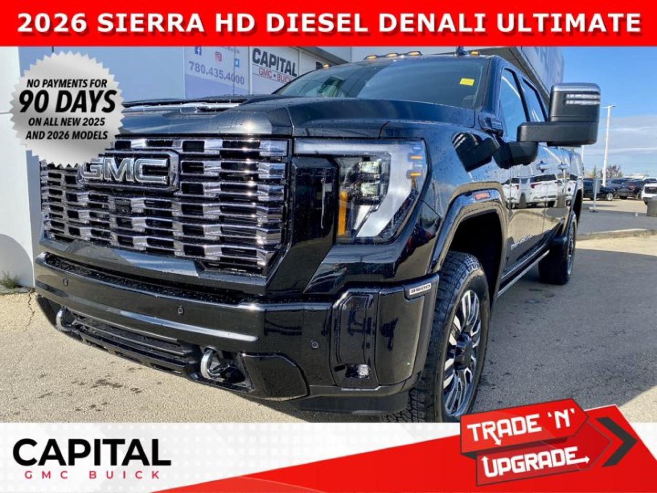 This 2026 ULTIMATE DENALI HD 3500 is the benchmark for LUXURY. Fully equipped with every option including Body Color Wheel Arch Moldings, Massaging Power Seats, Heated and Cooled Seats, Heads-Up Display, Adaptive Cruise, Rear Streaming Mirror, Signature Alpine Umber Interior, Vader Chrome, Duramax Engine, 360 Cam, Sunroof and so much more... CALL NOW and secure yours today..Ask for the Internet Department for more information or book your test drive today! Text (or call) 780-435-4000 for fast answers at your fingertips!Disclaimer: All prices are plus taxes and include all cash credits and loyalties. See dealer for details. AMVIC Licensed Dealer # B1044900