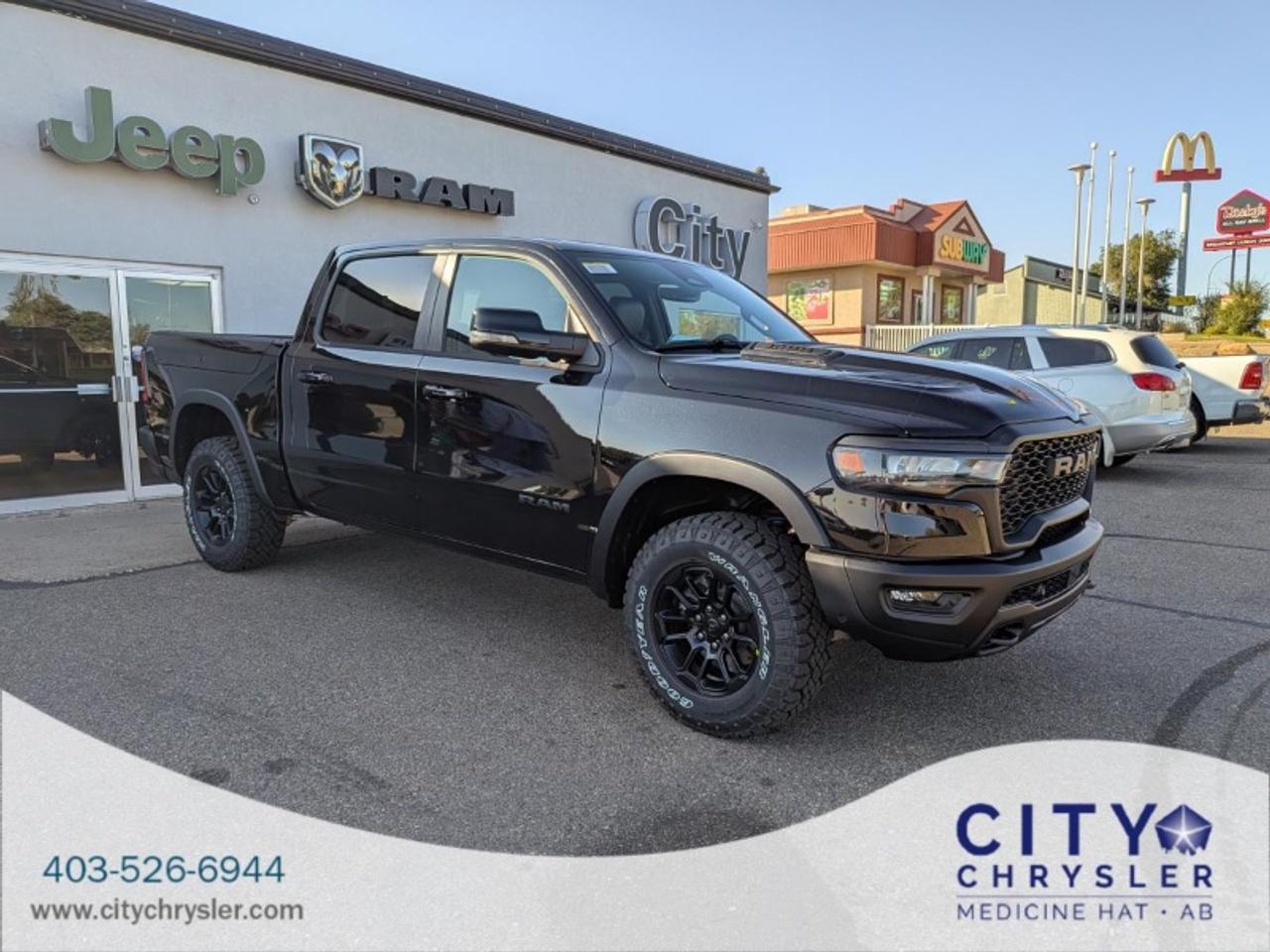 The 2026 RAM 1500 Rebel offers a commanding mix of aggressive styling and refined strength built for those who demand performance and capability. Under its hood lies a 3.0L inline-6 turbocharged gasoline engine delivering 420 horsepower paired with a 4WD system. The Rebel features a short bed and crew cab layout designed to carry both cargo and passengers comfortably. With its robust build and premium finishes its a truck that delivers on all fronts from off-road adventures to daily tasks.**Specifications:****Make:** RAM**Model Year:** 2026**Model:** 1500**Trim:** Rebel**Body Class:** Pickup**Drive Type:** 4WD/4-Wheel Drive/4x4**Engine:** 3.0L I6 Turbocharged**Engine Configuration:** In-Line**Engine Number of Cylinders:** 6**Fuel Type:** Gasoline**Engine Power:** 420 hp**Cab Type:** Crew Cab**Bed Type:** Short**Brake System Type:** Hydraulic**Steering:** Left-Hand Drive (LHD)**Seat Belt Type:** Manual**Rear Wheels:** Single Rear Wheel (SRW)**Vehicle Type:** Truck**GVWR:** Class 2F: 7001 - 8000 lbServing Medicine Hat Alberta and nearby communities like Taber Lethbridge Brooks and Maple Creek Saskatchewan we uphold a legacy of excellence in every vehicle we sell. Our dealership sets the standard for Jeep Dodge Ram and Chrysler providing exceptional service and a commitment you can trust.