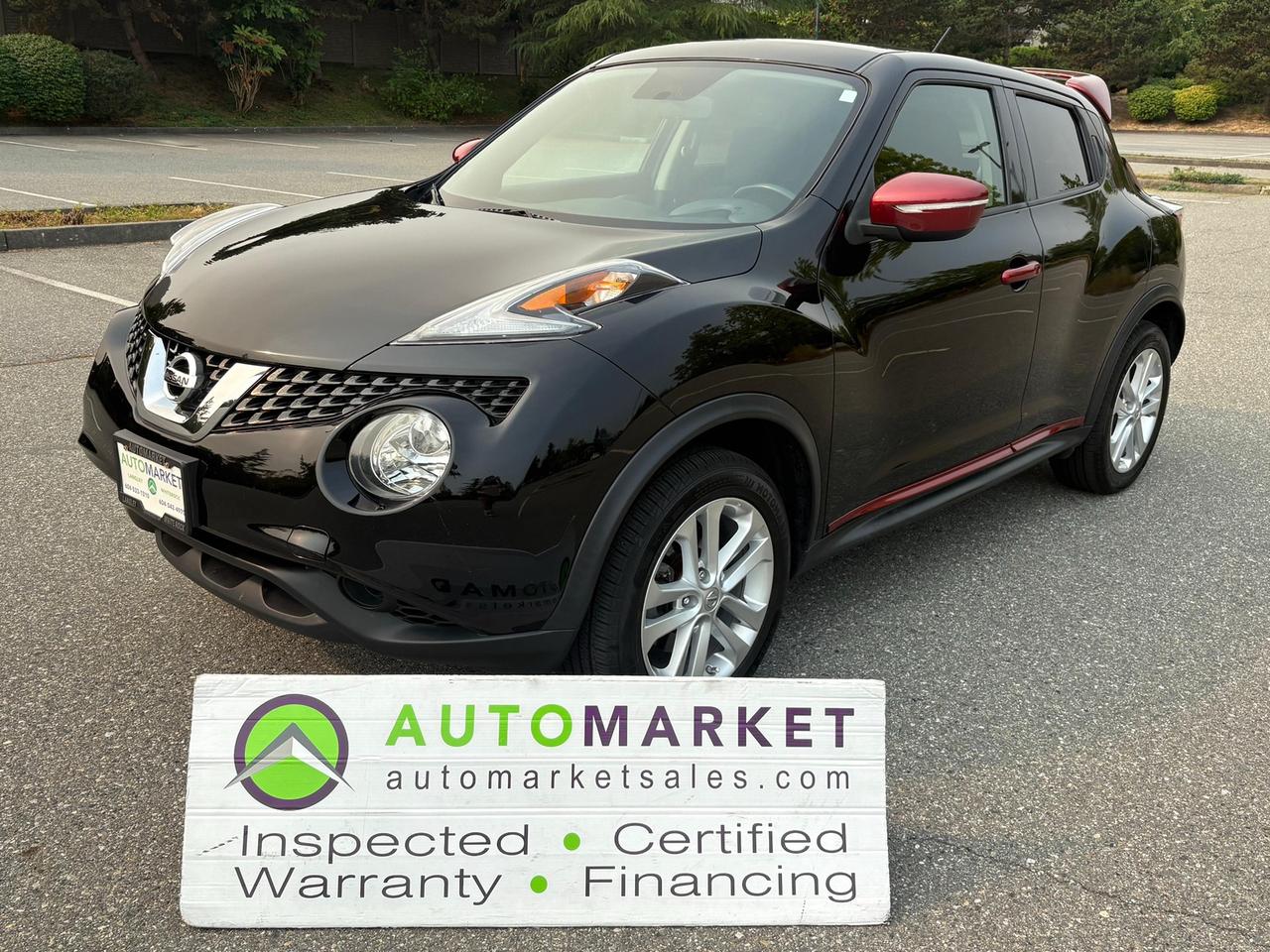 STUNNING CONDITION AWD SV MODEL WITH BLUETOOTH. LOCAL SUV, NO ACCIDENTS, GREAT SERVICE HISTORY, FINANCING, INSPECTED FREE WARRANTY!<br /><br />CALL OR TEXT KARL FOR INFO AND LOCATION 6-0-4-2-5-0-8-6-4-6<br /><br />Welcome to the Automarket, your community dealership of "YES". We are featuring a spectacular condition Juke SV with AWD, Automatic Transmission, all Power Features, A/C, Bluetooth Telephone and so much more.<br /><br />Having been fully inspected, we know that the front brakes are 70% new and the rear brakes are 70% new as well. The tires are 85% new and we have tested the battery and the coolant as well as changed the oil and fully detailed the vehicle for your enjoyment and peace of mind.<br /><br />2 LOCATIONS TO SERVE YOU, BE SURE TO CALL FIRST TO CONFIRM WHERE THE VEHICLE IS PARKED.<br /><br />We are a family owned and operated business since 1983 and we are committed to offering outstanding vehicles backed by exceptional customer service, now and in the future. Whatever your specific needs may be, we will custom tailor your purchase exactly how you want or need it to be. All you have to do is give us a call and we will happily walk you through all the steps with no stress and no pressure.<br /><br />WE ARE THE HOUSE OF YES!<br />ADDITIONAL BENFITS WHEN BUYING FROM SK AUTOMARKET:<br />ON SITE FINANCING THROUGH OUR 17 AFFILIATED BANKS AND VEHICLE FINANCE COMPANIES<br />IN HOUSE LEASE TO OWN PROGRAM.<br />EVERY VEHICLE HAS UNDERGONE A 120 POINT COMPREHENSIVE INSPECTION<br />EVERY PURCHASE INCLUDES A FREE POWERTRAIN WARRANTY<br />EVERY VEHICLE INCLUDES A CARFAX AND ICBC DAMAGE REPORT EVERY VEHICLE IS GUARANTEED LIEN FREE<br />DISCOUNTED RATES ON PARTS AND SERVICE FOR YOUR NEW CAR AND ANY OTHER FAMILY CARS THAT NEED WORK NOW AND IN THE FUTURE.<br />40+ YEARS IN THE VEHICLE SALES INDUSTRY<br />A+++ MEMBER OF THE BETTER BUSINESS BUREAU<br />RATED TOP DEALER BY CARGURUS 2 YEARS IN A ROW<br />MEMBER IN GOOD STANDING WITH THE VEHICLE SALES AUTHORITY OF BRITISH COLUMBIA<br />MEMBER OF THE AUTOMOTIVE RETAILERS ASSOCIATION COMMITTED CONTRIBUTER TO OUR LOCAL COMMUNITY AND THE RESIDENTS OF BC This vehicle has been Fully Inspected, Certified and Qualifies for Our Free Extended Warranty. Don't forget to ask about our Great Finance and Lease Rates. We also have options for &ldquo;Buy Here Pay Here&rdquo; and &ldquo;Lease to Own&rdquo; for Good Customers in Bad Situations. 2 locations to help you, White Rock and Langley. Be sure to call before you come to confirm the vehicles location and availability or look us up at www.automarketsales.com. White Rock 604-542-4970 and Langley 604-533-1310. Serving Surrey, Delta, Langley, Richmond, Vancouver, all of BC and western Canada. Financing & leasing available. CALL SK AUTOMARKET LTD. 6045424970. Call us toll-free at 1 877 813-6807 This vehicle has been Fully Inspected, Certified and Qualifies for Our Free Extended Warranty.Don't forget to ask about our Great Finance and Lease Rates. We also have a Options for Buy Here Pay Here and Lease to Own for Good Customers in Bad Situations. 2 locations to help you, White Rock and Langley. Be sure to call before you come to confirm the vehicles location and availability or look us up at www.automarketsales.com. White Rock 604-542-4970 and Langley 604-533-1310. Serving Surrey, Delta, Langley, Richmond, Vancouver, all of BC and western Canada. Financing & leasing available. CALL SK AUTOMARKET LTD. 6045424970. Call us toll-free at 1 877 813-6807. $999 Documentation fee (negotiable) and applicable taxes are in addition to advertised prices. LANGLEY LOCATION DEALER# 40038 S. SURREY LOCATION DEALER #9987