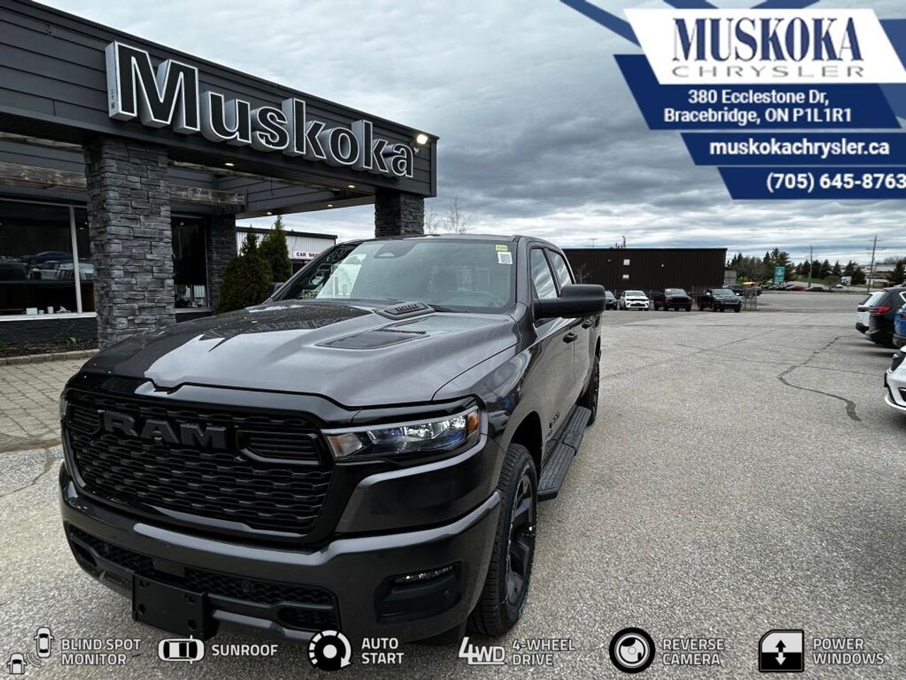 This RAM 1500 EXPRESS, with a 3.0L I-6 twin turbo engine engine, features a 8-speed automatic transmission, and generates 9.8 highway/14 city L/100km. Find this vehicle with only 22 kilometers!  RAM 1500 EXPRESS Options: This RAM 1500 EXPRESS offers a multitude of options. Technology options include: Voice Recorder, 2 LCD Monitors In The Front, MP3 Capability, Radio w/Seek-Scan, Clock, Speed Compensated Volume Control, Aux Audio Input Jack, Voice Activation, Radio Data System and External Memory Control, Satellite Radio.  Safety options include Variable Intermittent Wipers, Airbag Occupancy Sensor, Curtain 1st And 2nd Row Airbags, Dual Stage Driver And Passenger Front Airbags, Dual Stage Driver And Passenger Seat-Mounted Side Airbags.  Visit Us: Find this RAM 1500 EXPRESS at Muskoka Chrysler today. We are conveniently located at 380 Ecclestone Dr Bracebridge ON P1L1R1. Muskoka Chrysler has been serving our local community for over 40 years. We take pride in giving back to the community while providing the best customer service. We appreciate each and opportunity we have to serve you, not as a customer but as a friend