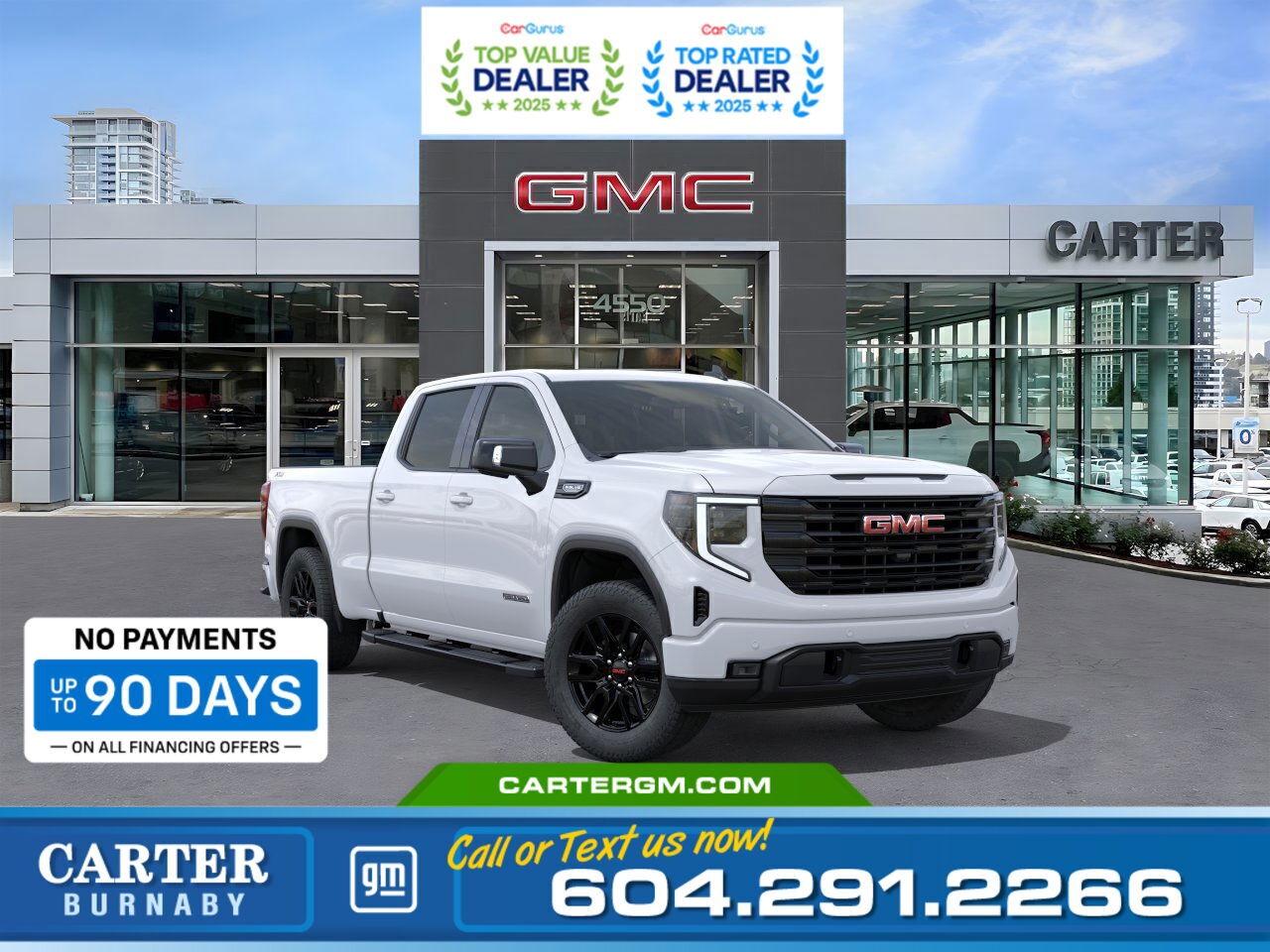 Purchase your new vehicle today and enjoy NO PAYMENTS FOR UP TO 90 DAYS. Upgrade with confidence, without stretching your budget!  The 2026 GMC Sierra 1500 4WD delivers strength, technology, and comfort in one bold package. Powered by a 5.3L EcoTec3 V8 with a High-Capacity Suspension Package, its ready to tow with an integrated trailer brake controller, Hitch Guidance, and full trailering equipment. Inside, enjoy the leather interior, a heated 10-way power seat, a heated wrapped steering wheel, dual-zone climate control, and rear air vents for passenger comfort. Advanced tech includes a 12.3" Driver Information Centre, 13.4" Premium Touch Display, and Wi-Fi hotspot capability.  Come take it for a test drive today and experience all this stylish vehicle has to offer!  WHY CARTER GM BURNABY?  - An unrivalled vehicle purchasing experience! - Exceeding our loyal customers expectations since 1963 - 4.5 Google star rating with 2,175+ customer reviews) - CarGurus Top-Rated Dealer 2025 Award - CarGurus Top Value Dealer 2025 Award - Vehicle trades welcome! Best price guaranteed! - We provide upfront pricing, zero hidden fees, and 100% transparency - Fast approvals and 99% acceptance rates (no matter your current credit status!) - Multilingual staff (many languages spoken) - Comfortable non-pressured environment with in-store television, WIFI and a childrens play area! - In-store restaurant: fresh daily menu        Were here to help you drive the vehicle you want, the vehicle you deserve! QUESTIONS? GREAT! WEVE GOT ANSWERS! To speak with a friendly vehicle specialist - CALL NOW! (Doc. Fee: $495.00 Dealer Code: D5505)