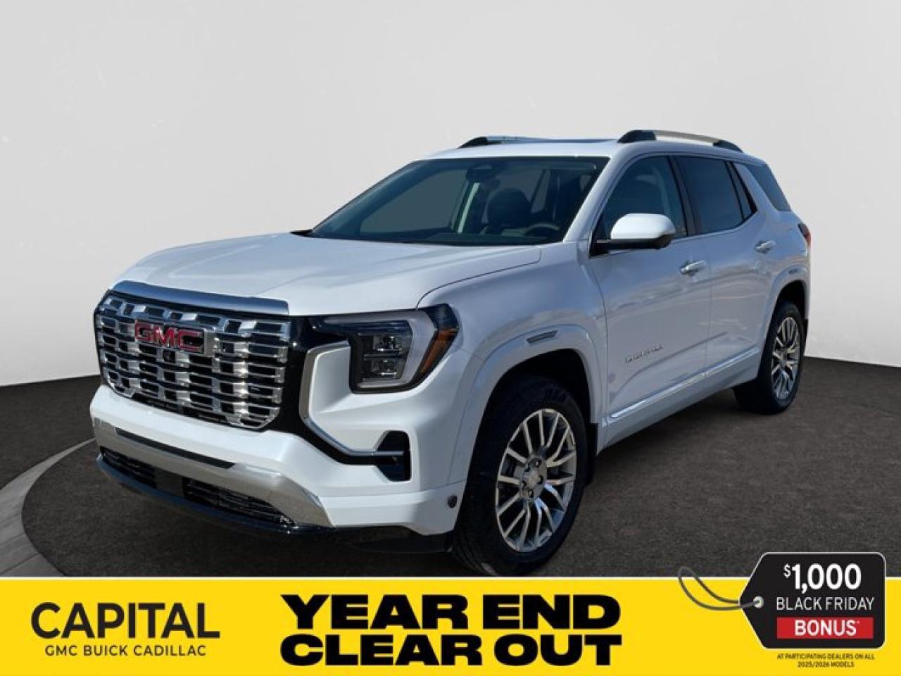 This 2026 GMC Terrain in Glacier White Tricoat is equipped with AWD and Turbocharged Gas I4 1.5L/-TBD- engine.From its striking C-shaped LED signature lighting to its stunning floating roof, this GMC Terrain has been refined on every level. With three distinctive options, every trim boasts its own distinctive grille that makes a lasting first impression and sets a bold tone for the rest of the vehicles exterior. Striking LED signature lighting on the taillamps complete Terrains bold design from front to back. Terrains interior seamlessly incorporates exterior design cues to create a cohesive look. Youll find a combination of bold styling, first-class comfort and plenty of space proving its as much about refinement as it is utility. Terrains interior features a standard leather wrapped steering wheel, real aluminum trim and soft-touch materials to enhance your driving experience and maximize comfort for both you and your passengers. A front-to-back flat load floor includes new fold-flat front-passenger and second-row seats so you can quickly go from accommodating people to utilizing every inch of cargo space. The GMC Terrain small SUV is engineered to meet the challenges drivers face every day  from various road surfaces to unexpected conditions. Advanced technology such as the Traction Select system allows you to switch between drive modes to make real-time adjustments based on those ever-changing driving situations. Terrain offers an available suite of intuitive driver-assist and safety technologies  so you can move with confidence in any direction.Key features of the Terrain Denali include: 252 hp 2.0L Turbocharged gas engine, LED Headlamps, Hands-free power Programmable Liftgate, Lane Change Alert with Side Blind Zone Alert, Available HD Surround Vision, New available Adaptive Cruise Control - Camera, New Available Front Pedestrian Braking, and Heated/Ventilated front seats.Check out this vehicles pictures, features, options and specs, and let us know if you have any questions. Helping find the perfect vehicle FOR YOU is our only priority.P.S...Sometimes texting is easier. Text (or call) 306-801-9090 for fast answers at your fingertips!Dealer License #914248Disclaimer: All prices are plus taxes & fees. See dealer for Details. Dealer Permit # 914248 See dealer for Details.