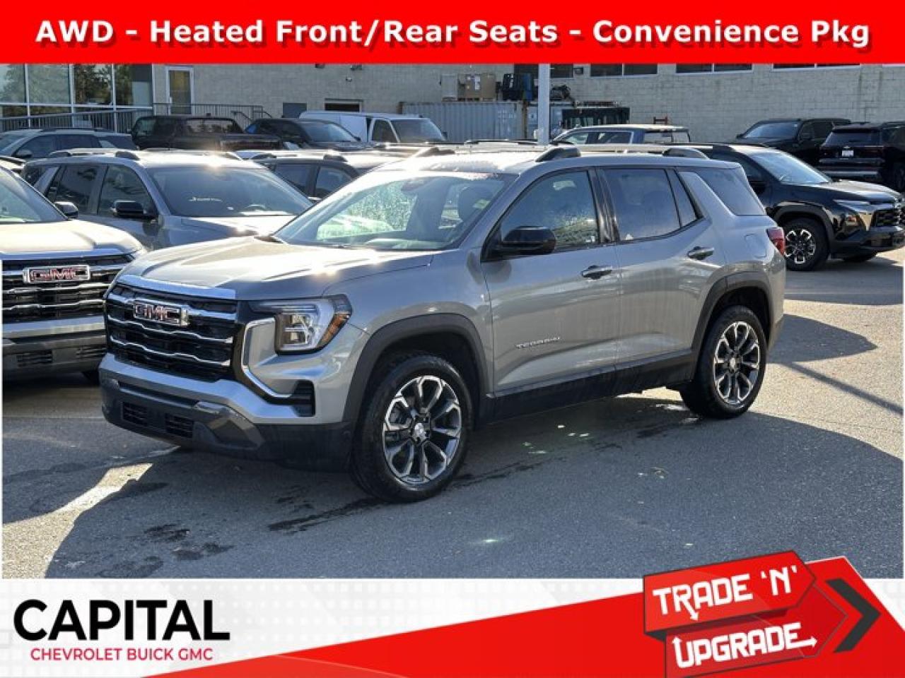 Recent Arrival!Ask for the Internet Department for more information or book your test drive today! Call 403-256-4960 for fast answers at your fingertips! Disclaimer: All prices are plus taxes. See dealer for details. AMVIC Licensed Dealer # B2020028.2025 Terrain 8-Speed Automatic with Overdrive AWD Terrain Elevation, AWD, 2-Way Power Driver Lumbar Seat Adjuster, 2-Way Power Front Passenger Lumbar Seat Adjuster, 3-Channel Programmable Universal Home Remote, 8-Way Power Driver Seat Adjuster, 8-Way Power Passenger Seat Adjuster, Active Cruise Control, AutoSense Hands-Free Power Programmable Liftgate, Brushed Aluminum Roof Rails, Cabin Humidity & Windshield Temperature Sensor, Convenience Package II, Convenience Package III, CoreTec Seat Trim, Dual-Zone Automatic Climate Control, Elevation Premium Package, Front Intermittent RainSense Wipers, Heated front seats, Heated Rear Outboard Seating Positions, Heated steering wheel, Heated Wiper Park, Memory Package, Overhead Sunglass Storage, Ventilated Driver Seat, Ventilated Front Passenger Seat, Wheels: 19 Technical Grey Machined-Face Aluminum, Wireless Charging For Devices.
