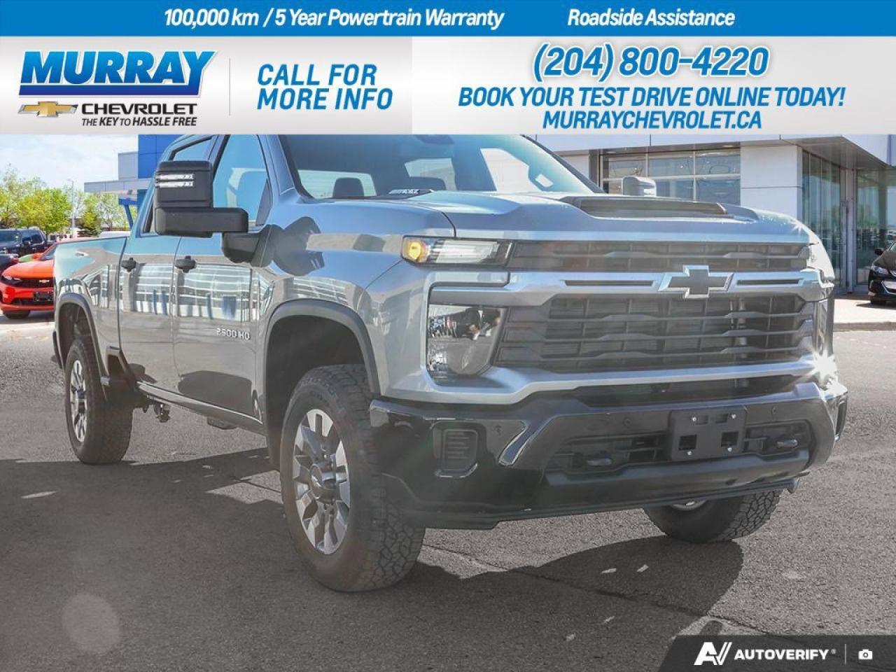 *JET BLACK CLOTH SEAT TRIM* *CHEVYTEC SPRAY-ON BEDLINER* *ENGINE BLOCK HEATER*  Explore the robust and reliable 2026 Chevrolet Silverado 2500HD Custom, available now in Winnipeg. This Crew Cab Pickup is designed to tackle everyday tasks with its powerful Gas V8 6.6L engine boasting 401 hp and 464 lb-ft of torque, complemented by a smooth 10-Speed Automatic transmission. The Silverados exterior is styled in a sophisticated Sterling Grey Metallic, making it a standout on the road.  Inside, youll find the comfort of jet black cloth seats and a range of modern conveniences, including a Custom Value Package with features like power-adjustable mirrors and an auto-dimming rearview mirror. Advanced safety technology such as Lane Departure Warning and Front Collision Mitigation enhances your driving confidence, while the WiFi Hotspot and Bluetooth Connection keep you entertained and connected on the go. With four-wheel drive capability and all-terrain tires, this vehicle is ready for any adventure.  Dealer Permit #1740