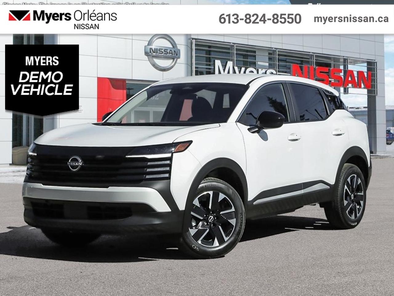 <b>EXECUTIVE DEMO<br>$1250 DISCOUNT - PLUS FREE WINTER TIRES!!!<br> <br></b><br>  EXECUTIVE DEMO<br>$1250 DISCOUNT - PLUS FREE WINTER TIRES!!!<br><br>This Kicks did not take any shortcuts, but it is offering you a shortcut to possibility. Make the most of every day with intelligent features that help you express your personal style and feel your playlist with the incredible infotainment system. It really is time you put you first, and this 2026  Kicks is here for it.<br> <br> This aspen white tricoat SUV  has an automatic transmission and is powered by a  141HP 2.0L 4 Cylinder Engine.<br> <br> Our Kickss trim level is SV AWD. Its sculpted body features bold black cladding, body-coloured accents, and a convenient power liftgate for easy cargo access. Inside, the cabin offers heated front seats, a leather-wrapped sport steering wheel, and premium interior finishes with piano black and metallic accents. A 12.3-inch touchscreen with NissanConnect keeps you seamlessly connected through wireless Apple CarPlay, Android Auto, and Bluetooth streaming. Convenience features like keyless entry with push-button start, Intelligent Cruise Control, and flexible 60/40 split-folding rear seats enhance daily comfort, while advanced safety technologiesincluding Blind Spot Warning, Rear Cross Traffic Alert, and Intelligent Emergency Brakinghelp keep you protected on every journey. This vehicle has been upgraded with the following features: Premium Package.  This is a demonstrator vehicle driven by a member of our staff, so we can offer a great deal on it.<br><br> <br/>Weve discounted this vehicle $1250. Total rebate of $2500 is reflected in the price. Credit includes $2,500 Non-Stackable Dollars for Cash Purchase only, and is available in lieu of subvented financing rates. Incentives expire 2026-08-31. See dealer for details. <br> <br> <br>LEASING:<br><br>Estimated Lease Payment: $417/m <br>Payment based on 2.9% lease financing for 60 months with $0 down payment on approved credit. Total obligation $25,030. Mileage allowance of 16,000 KM/year. Offer expires 2026-08-31.<br><br><br>We are proud to regularly serve our clients and ready to help you find the right car that fits your needs, your wants, and your budget.And, of course, were always happy to answer any of your questions.Proudly supporting Ottawa, Orleans, Vanier, Barrhaven, Kanata, Nepean, Stittsville, Carp, Dunrobin, Kemptville, Westboro, Cumberland, Rockland, Embrun , Casselman , Limoges, Crysler and beyond! Call us at (613) 824-8550 or use the Get More Info button for more information. Please see dealer for details. The vehicle may not be exactly as shown. The selling price includes all fees, licensing & taxes are extra. OMVIC licensed.Find out why Myers Orleans Nissan is Ottawas number one rated Nissan dealership for customer satisfaction! We take pride in offering our clients exceptional bilingual customer service throughout our sales, service and parts departments. Located just off highway 174 at the Jean DÀrc exit, in the Orleans Auto Mall, we have a huge selection of New vehicles and our professional team will help you find the Nissan that fits both your lifestyle and budget. And if we dont have it here, we will find it or you! Visit or call us today.<br> Come by and check out our fleet of 30+ used cars and trucks and 110+ new cars and trucks for sale in Orleans.  o~o