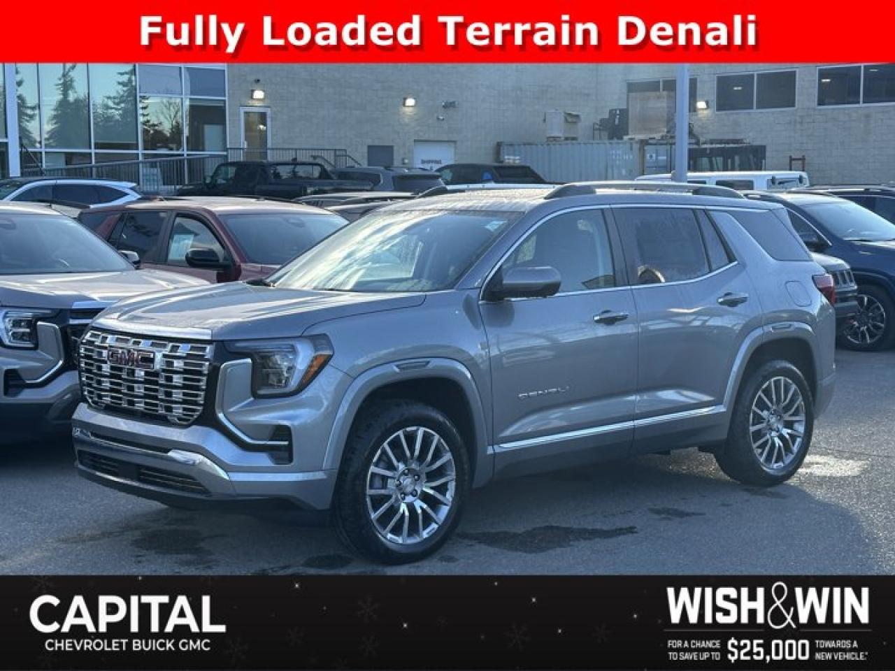 This GMC Terrain delivers a Turbocharged Gas I4 1.5L/-TBD- engine powering this Automatic transmission. TRANSMISSION, 8-SPEED AUTOMATIC, ELECTRONICALLY-CONTROLLED WITH OVERDRIVE includes Driver Shift Control (STD), STERLING METALLIC, ENGINE, 1.5L TURBO DOHC 4-CYLINDER, SIDI, VVT (175 hp [131.3 kW] @ 5800 rpm, 203 lb-ft of torque [275.0 Nm] @ 2000 - 4000 rpm). (STD).*This GMC Terrain Comes Equipped with These Options *ENGINE BLOCK HEATER, DENALI PREFERRED EQUIPMENT GROUP includes standard equipment, Wireless Apple CarPlay/Wireless Android Auto, Wipers, Rainsense, Windows, express up/down driver and express down all passengers, Window, rear side, solar absorbing, privacy tinting, Wi-Fi Hotspot capable (Terms and limitations apply. See onstar.ca or dealer for details.), Wheels, 19 x 7.5 (48.3 cm x 19.1 cm) Midnight Silver, machined-face aluminum, Wheel, spare, 17 (43.2 cm) steel, Visors, driver and front passenger illuminated vanity mirrors covered.* Visit Us Today *Test drive this must-see, must-drive, must-own beauty today at Capital Chevrolet Buick GMC Inc., 13103 Lake Fraser Drive SE, Calgary, AB T2J 3H5.