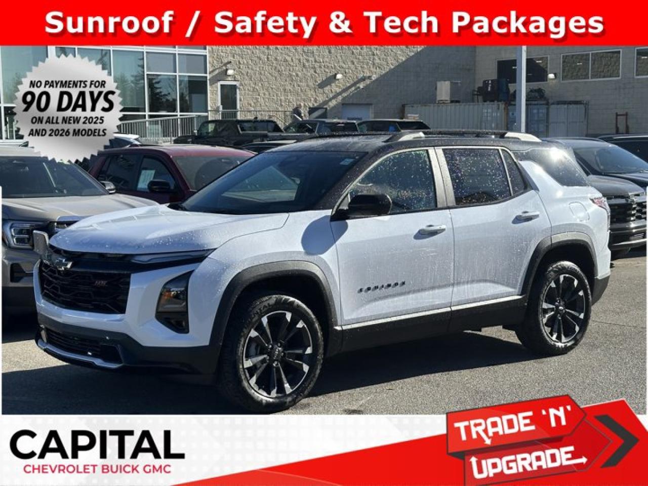 This Chevrolet Equinox boasts a Turbocharged Gas I4 1.5L/ engine powering this Automatic transmission. TRANSMISSION, 8-SPEED AUTOMATIC (STD), SUNROOF, POWER, DUAL GLASS, PANORAMIC, SLIDING with power sunshade, SAFETY AND TECHNOLOGY PACKAGE includes (DRZ) Rear Camera Mirror, (T3U) front fog lamps, (UKK) Rear Pedestrian Alert, (UV2) HD Surround Vision and (UVX) Traffic Sign Recognition..* This Chevrolet Equinox Features the Following Options *LPO, FLOOR LINER PACKAGE Includes (RIA) All-weather floor liners, LPO, (RIS) Second Row All-weather mat, LPO and (VLI) Cargo mat, LPO., CONVENIENCE PACKAGE III includes (A7K) 8-way power front passenger seat adjuster, (KU1) ventilated driver seat (KU3) ventilated front passenger seat, (KA6) heated rear outboard seats, (AT9) 2-way power front passenger lumbar seat adjuster and (A45) memory settings , POLAR WHITE TRICOAT, MOSAIC BLACK METALLIC ROOF, LPO, SECOND ROW ALL-WEATHER MAT, LPO, CARGO NET, VERTICAL, LPO, ALL-WEATHER FLOOR LINERS, ENGINE, 1.5L TURBO DOHC 4-CYLINDER, SIDI, VVT (STD), ENGINE BLOCK HEATER, 3 YEARS SIRIUSXM.* Stop By Today *Stop by Capital Chevrolet Buick GMC Inc. located at 13103 Lake Fraser Drive SE, Calgary, AB T2J 3H5 for a quick visit and a great vehicle!