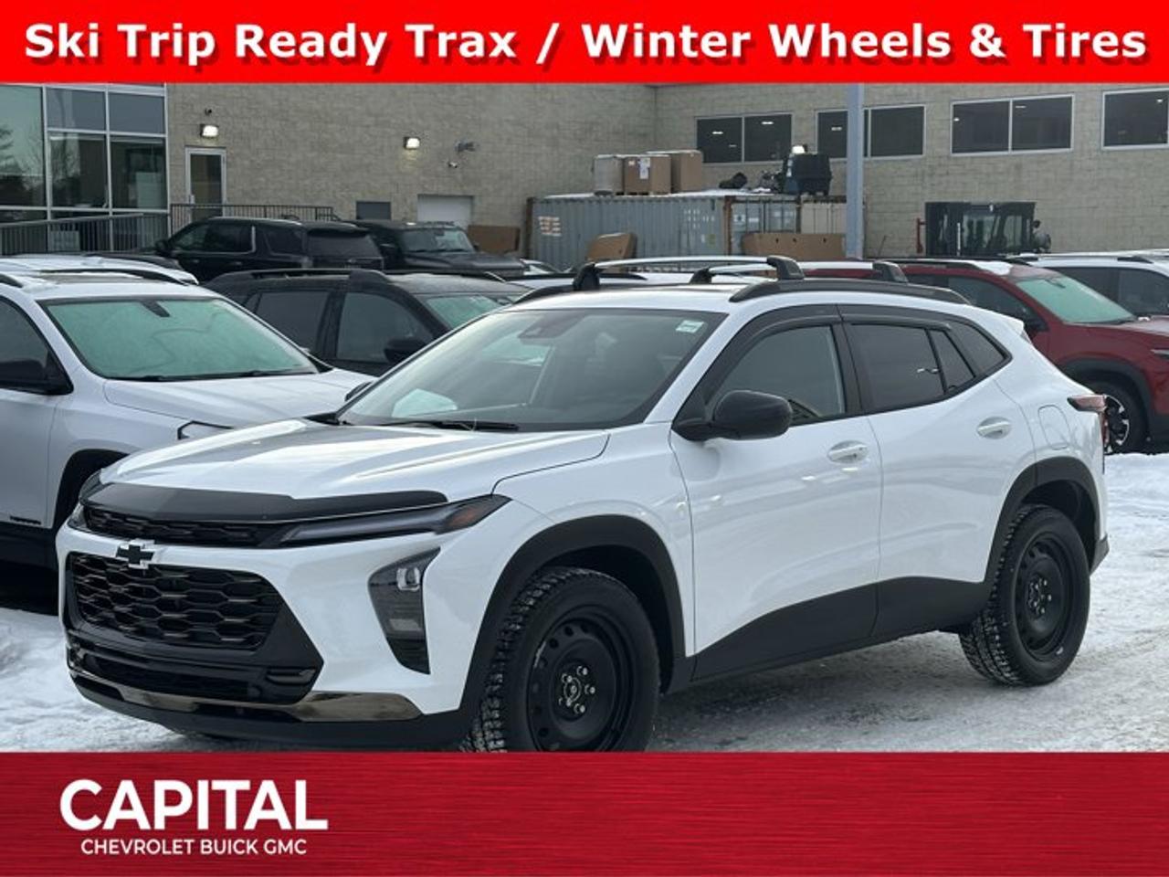 Accessories include: Winter wheels & tires, vent visors, hood deflector and roof cross rails.This Chevrolet Trax delivers a Turbocharged Gas 3-Cyl 1.2L/ engine powering this Automatic transmission. TRANSMISSION, 6-SPEED AUTOMATIC (STD), SUNROOF PACKAGE includes (CAC) power sunroof (Also includes (K4C) Wireless Charging.), ENGINE, ECOTEC 1.2L TURBO DOHC DI WITH VARIABLE VALVE TIMING (VVT) (137 hp [102 kW] @ 5000 rpm, 162 lb-ft of torque [219 N-m] @ 2500 rpm) (STD).*This Chevrolet Trax Comes Equipped with These Options *ACTIV PREFERRED EQUIPMENT GROUP Includes Standard Equipment, 3 YEARS SIRIUSXM, Wireless Apple CarPlay/Wireless Android Auto, Wipers, front intermittent, variable speed, Wiper, rear, intermittent, Windows, power rear, express down, Window, power, front passenger with express down, Window, power, driver with express down, Wi-Fi Hotspot capable (Terms and limitations apply. See onstar.ca or dealer for details.), Wheels, 18 (45.7 cm) Black-painted aluminum.*Visit Us Today *Come in for a quick visit at Capital Chevrolet Buick GMC Inc., 13103 Lake Fraser Drive SE, Calgary, AB T2J 3H5 to claim your Chevrolet Trax!