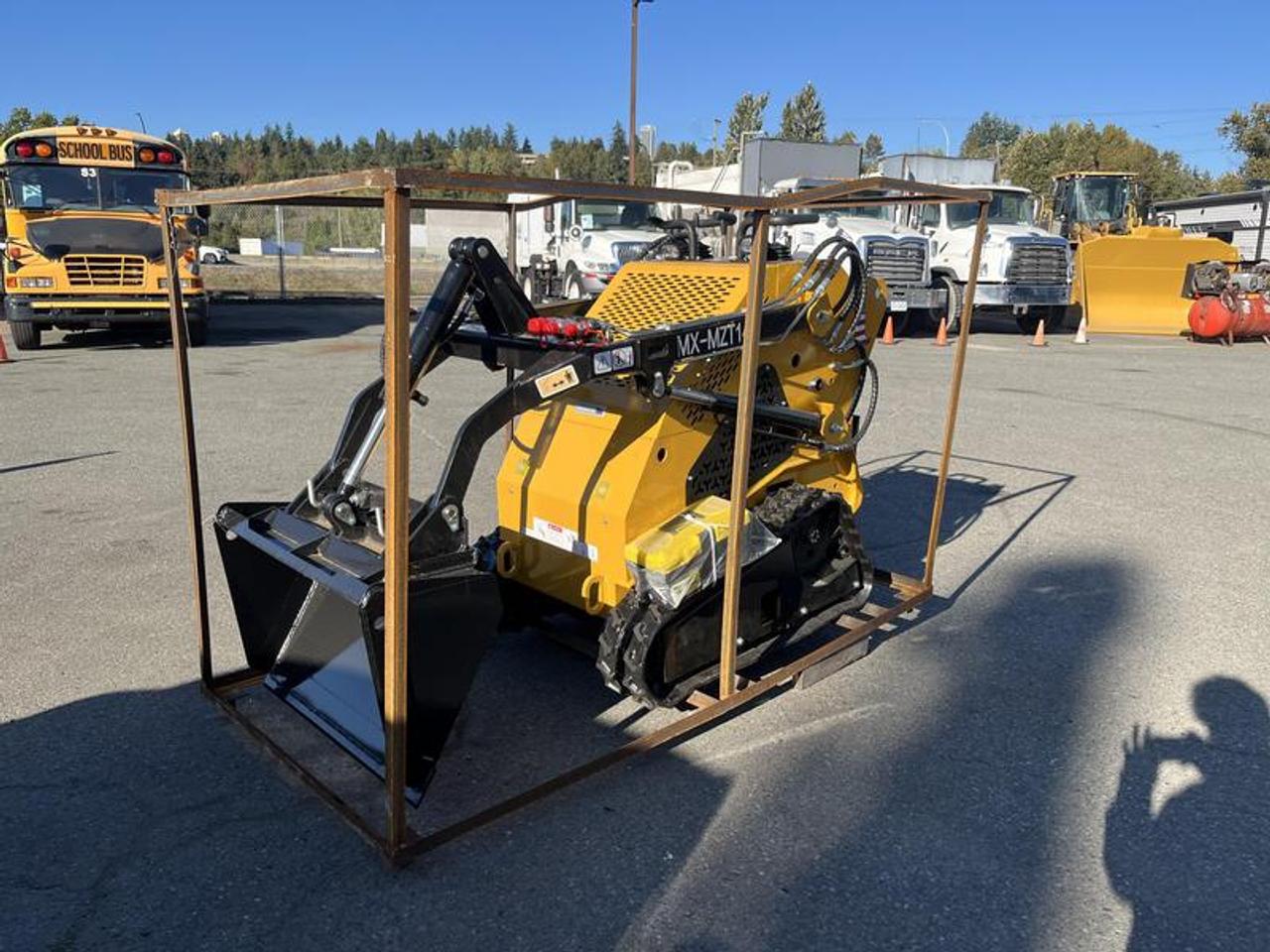 2025 AGT INDUSTRIAL MX-MZT14 GAS POWERED RUBBER TRACK RIDE ON MINI SKID STEER WITH ATTACHED 32 BUCKET Length (without bucket): 1,753 mm (69 inches) (Note: Full length with the standard bucket attached is roughly 2,135 mm to 2,432 mm / 8495 inches),Overall Width: 904 mm (35.5 inches), Body Width (chassis only): 810 mm (31.8 inches), Overall Height: 1,364 mm (53.7 inches),Maximum Loading (Rated Operating Capacity): 200 kg (440 lbs) up to 300 kg (660 lbs) depending on the counterweight used , Maximum Lifting Force (Tip Capacity): 375 kg (826 lbs), No, it does not come with a Canadian CSA certification. AGT Industrial equipment is manufactured in China as budget-friendly machinery. It does not carry official CSA (Canadian Standards Association) electrical or safety certifications out of the box. However, because it is powered by a small gasoline engine rather than a plug-in electrical system, it can legally be sold, imported, and operated across Canada  (New in the crate)  $5,350.00 plus $375 processing fee, $5,725.00 total payment obligation before taxes.   Listing report, warranty. All above specifications and information is considered to be accurate but is not guaranteed and no opinion or advice is given as to whether this item should be purchased. We do not allow test drives due to theft, fraud, acts of vandalism and undetectable impaired driving. Instead we provide the following benefits: Complimentary Warranty (with options to extend), Limited Money Back Satisfaction Guarantee on Fully Completed Contracts, Contract Commitment Cancellation, and an Open-Ended Sell-Back Option. Ask seller for details or call 604-522-REPO(7376) to confirm listing availability.