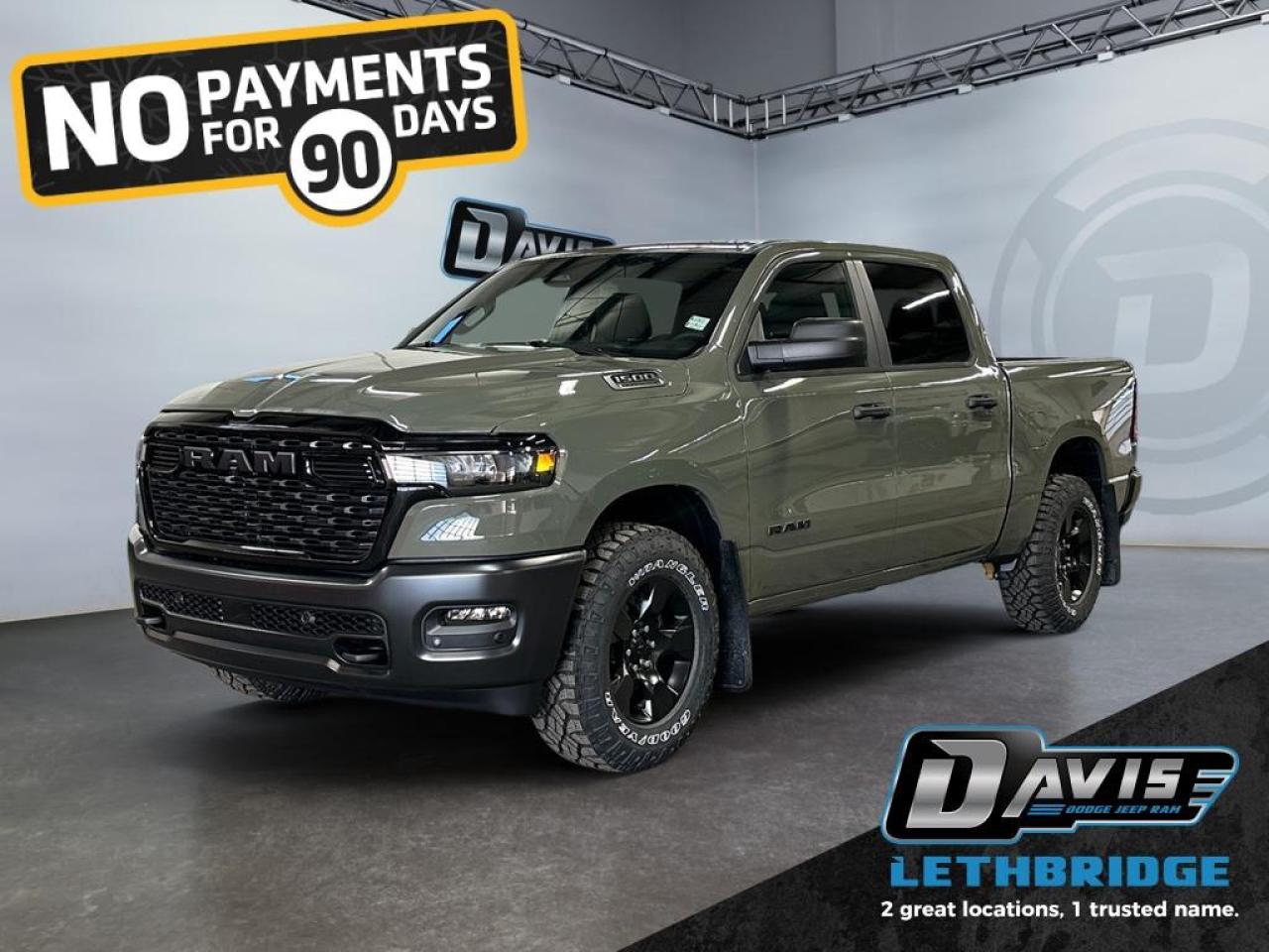 <b>Adaptive Cruise Control, Remote Start, Blind Spot Detection, Lane Keep Assist, Lane Departure Warning!<br /> <br /></b><br /> <br /> <br />The 2026 Ram 1500 Warlock in Black Monotone combines aggressive style with off-road capability. It features a 3.0L I6 Twin-Turbo Hurricane engine paired with an 8-speed automatic transmission and 4x4 drivetrain, delivering both power and precision. The Warlock package adds black grille, headlamp bezels, dual exhaust tips, off-road tuned shocks, and 18-inch black alloy wheels for a commanding presence.<br /><br />Inside, enjoy cloth bench seating, 8.4-inch Uconnect touchscreen, Apple CarPlay/Android Auto, Bluetooth, 6-speaker audio, rear power sliding window, and dual-zone climate control. Practical features include capless fuel fill, pickup box, full-size spare, 400W inverter, and class IV receiver hitch.<br /><br />Safety is comprehensive with Adaptive Cruise Control with Stop & Go, ParkView rear camera, Blind Spot & Cross Path Detection, Active Lane Management, Pedestrian Emergency Braking, and full-speed forward collision warning. The 2026 Ram 1500 Warlock blends rugged capability, technology, and bold styling for off-road enthusiasts.<br /> <br />To apply right now for financing use this link: <a href=https://www.bridgecitychrysler.com/pre-approval/ target=_blank rel=nofollow noopener noreferrer>https://www.bridgecitychrysler.com/pre-approval/</a><br /><br /> <br /><br />As a premier Chrysler, Dodge, Jeep and RAM dealership, Bridge City Chrysler proudly offers an extensive selection of new and used vehicles to meet every drivers needs. Customers across Lethbridge, Fort Macleod, Taber, Claresholm, Coaldale, and beyond trust us for daily vehicle specials, certified service and parts, and a seamless online inventory experience. <br /><br /> With competitive financing options and expert support, we make car buying easy and enjoyable. <br /><br /> Ready to hit the road? Schedule your test drive today at Bridge City Chrysler, your trusted Chrysler, Dodge, Jeep and RAM dealer in Lethbridge, Alberta.<br /><br /> Vehicle pricing offer shown expires 2026-01-31. <br /> Come by and check out our fleet of 80+ used cars and trucks and 120+ new cars and trucks for sale in Lethbridge. o~o