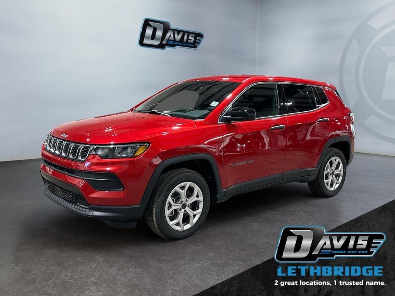 <b>Heated Seats, LED Lights, Lane Keep Assist, Lane Departure Warning, Forward Collision Alert!<br /> <br /></b><br /> <br /> <br />This 2026 Jeep Compass Sport offers a fuel-efficient 2.0L turbo engine, 8-speed automatic, and standard AWD for confident year-round driving. Inside, enjoy Uconnect 5 with Apple CarPlay/Android Auto, push-button start, cloth bucket seats, and 60/40 split-fold rear seating for flexible cargo space.<br /><br />Safety features include Forward Collision Warning with Active Braking, Lane-Keeping Assist, ParkView backup camera, stability control, and all-speed traction control. Outside, the Compass Sport comes equipped with LED headlights, heated power mirrors, all-season tires, and a clean, modern SUV design.<br /><br />A reliable, tech-smart, and efficient compact SUV  perfect for commuting, weekend trips, and winter driving.<br /><br /> <br />To apply right now for financing use this link: <a href=https://lethbridge.davisdodge.ca/free-credit-check/ target=_blank rel=nofollow noopener noreferrer>https://lethbridge.davisdodge.ca/free-credit-check/</a><br /><br /> <br /><br />As a premier Chrysler, Dodge, Jeep and RAM dealership, Davis Dodge proudly offers an extensive selection of new and used vehicles to meet every drivers needs. Customers across Lethbridge, Fort Macleod, Taber, Claresholm, Coaldale, and beyond trust us for daily vehicle specials, certified service and parts, and a seamless online inventory experience. <br /><br /> With competitive financing options and expert support, we make car buying easy and enjoyable. <br /><br /> Ready to hit the road? Schedule your test drive today at Davis Dodge, your trusted Chrysler, Dodge, Jeep and RAM dealer in Lethbridge, Alberta.<br /><br /> Vehicle pricing offer shown expires 2026-04-30. <br /> Come by and check out our fleet of 70+ used cars and trucks and 100+ new cars and trucks for sale in Lethbridge. o~o