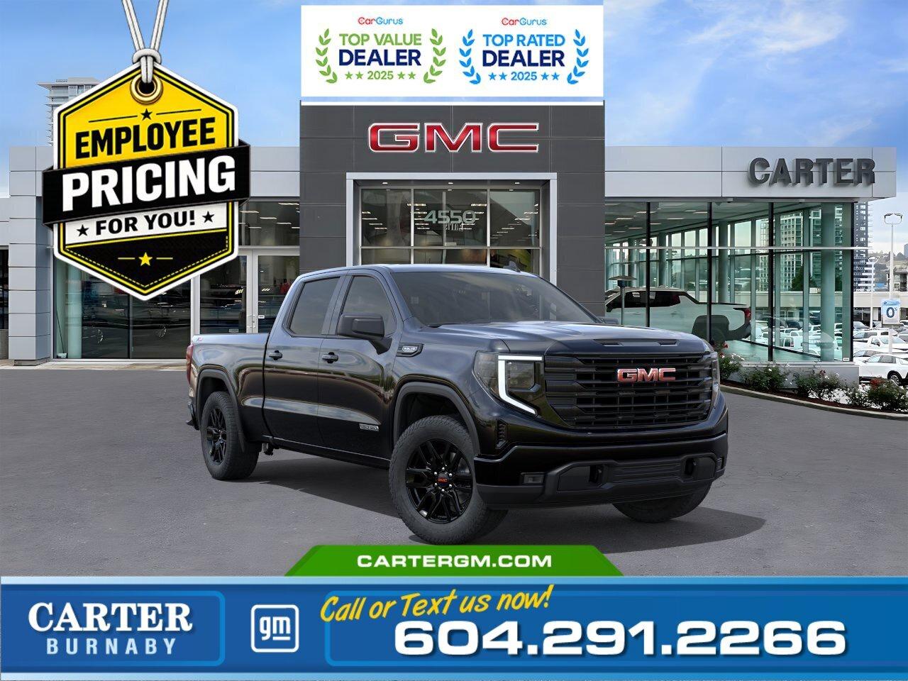 GREAT NEWS! THE EMPLOYEE PRICING EVENT IS BACK! Take advantage of exclusive Employee Pricing on eligible new vehicles and enjoy exceptional value for a limited time. This is your opportunity to save on the vehicle youve been waiting for while inventory lasts. Contact us today to confirm your eligibility and discover the available offers on your preferred model.  Power, comfort, and advanced technology come together in the 2026 GMC Sierra 1500 Pro Crew Cab 4WD. Its 5.3L EcoTec3 V8 engine, High Capacity Suspension Package, and Trailering Package with Hitch Guidance deliver strength and capability for every haul. Convenience shines with an EZ Lift tailgate, hitch area light, and protective bed rail caps. Inside, enjoy a 10-way power driver seat, dual-zone climate control, a 12.3" Driver Information Centre, and a 13.4" Premium touchscreen. Wi-Fi Hotspot capability, theft-deterrent system, and GMC Pro Safety features provide peace of mind.  Come take it for a test drive today and experience all this stylish vehicle has to offer!  WHY CARTER GM BURNABY?  - An unrivalled vehicle purchasing experience! - Exceeding our loyal customers expectations since 1963 - 4.5 Google star rating with 2,300+ customer reviews) - CarGurus Top-Rated Dealer 2025 Award - CarGurus Top Value Dealer 2025 Award - Vehicle trades welcome! Best price guaranteed! - We provide upfront pricing, zero hidden fees, and 100% transparency - Fast approvals and 99% acceptance rates (no matter your current credit status!) - Multilingual staff (many languages spoken) - Comfortable non-pressured environment with in-store television, WIFI and a childrens play area! - In-store restaurant: fresh daily menu        Were here to help you drive the vehicle you want, the vehicle you deserve! QUESTIONS? GREAT! WEVE GOT ANSWERS! To speak with a friendly vehicle specialist - CALL NOW! The advertised price includes all standard dealer fees and any applicable manufacturer or dealer incentives. It does not include applicable taxes, licensing, insurance, or optional products or services. Dealer fees will be clearly broken out and itemized on the bill of sale, maximum total of fees $699.00. Prices are shown in Canadian dollars. While we make every effort to ensure accuracy, vehicle details, pricing, options, and availability are subject to change without notice. Please confirm all information with dealership sales management before purchase. Dealer Code: 81129