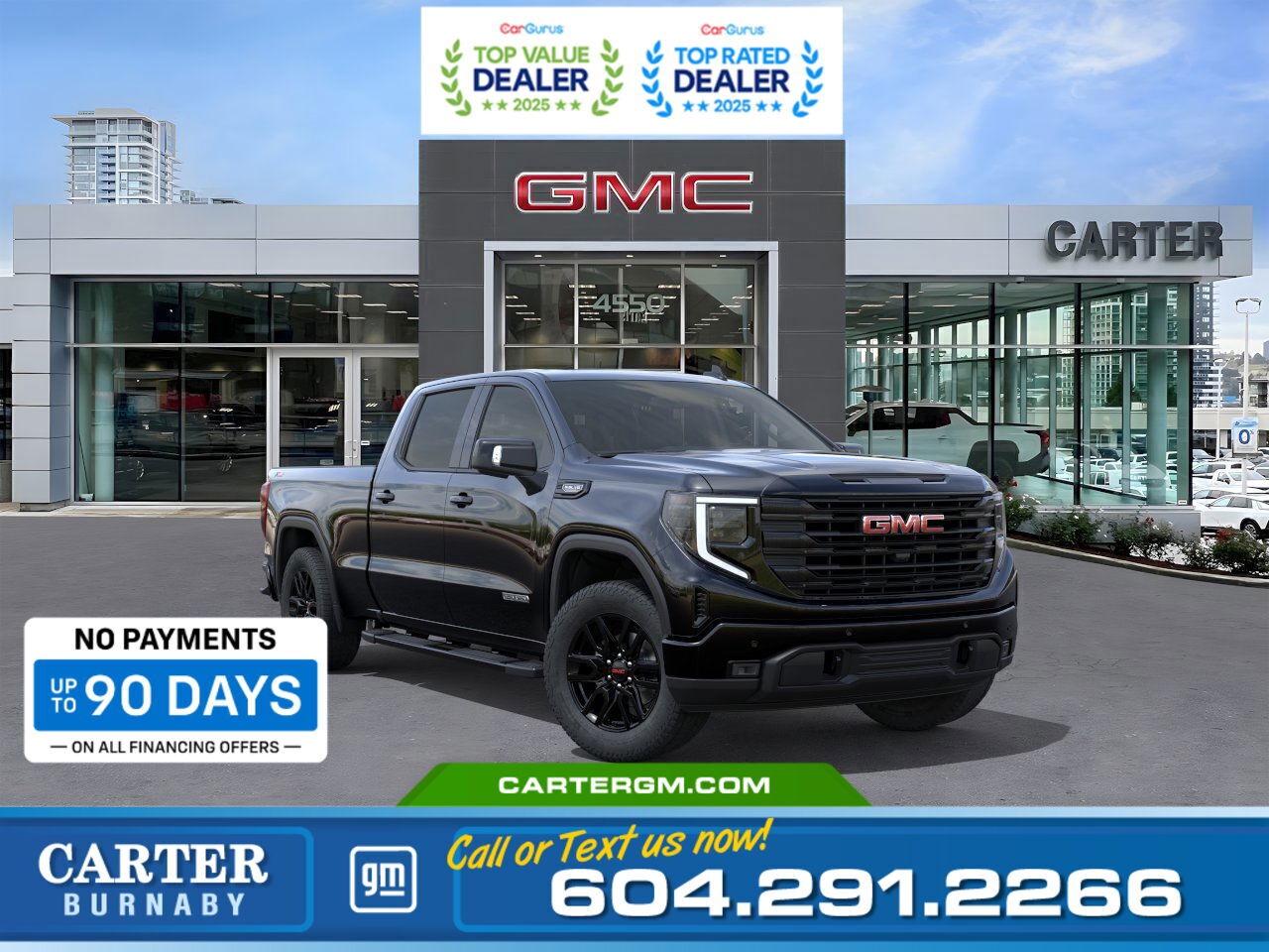 Purchase your new vehicle today and enjoy NO PAYMENTS FOR UP TO 90 DAYS. Upgrade with confidence, without stretching your budget!  The 2026 GMC Sierra 1500 Elevation 4WD delivers strength, technology, and comfort in one bold package. Powered by a 5.3L EcoTec3 V8 with a High-Capacity Suspension Package, its ready to tow with an integrated trailer brake controller, Hitch Guidance, and full trailering equipment. Inside, enjoy the leather interior, a power sunroof, a heated 10-way power seat, a heated wrapped steering wheel, dual-zone climate control, and rear air vents for passenger comfort. Advanced tech includes a 12.3" Driver Information Centre, 13.4" Premium Touch Display, and Wi-Fi hotspot capability.  Come take it for a test drive today and experience all this stylish vehicle has to offer!  WHY CARTER GM BURNABY?  - An unrivalled vehicle purchasing experience! - Exceeding our loyal customers expectations since 1963 - 4.5 Google star rating with 2,175+ customer reviews) - CarGurus Top-Rated Dealer 2025 Award - CarGurus Top Value Dealer 2025 Award - Vehicle trades welcome! Best price guaranteed! - We provide upfront pricing, zero hidden fees, and 100% transparency - Fast approvals and 99% acceptance rates (no matter your current credit status!) - Multilingual staff (many languages spoken) - Comfortable non-pressured environment with in-store television, WIFI and a childrens play area! - In-store restaurant: fresh daily menu        Were here to help you drive the vehicle you want, the vehicle you deserve! QUESTIONS? GREAT! WEVE GOT ANSWERS! To speak with a friendly vehicle specialist - CALL NOW! (Doc. Fee: $495.00 Dealer Code: D5505)