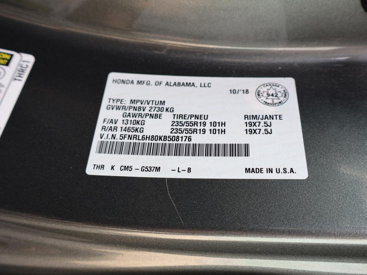 2019 Honda Odyssey TOURING CERTIFIED *ACCIDENT FREE*HONDA MAINTAIN* CAMERA DVD NAV BLUETOOTH LEATHER HEATED SEATS SUNROOF CRUISE ALLOYS - Photo #41